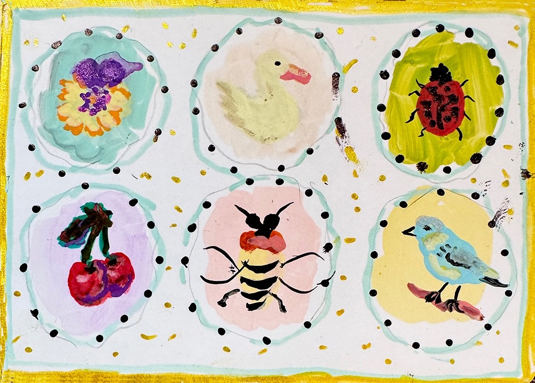 ACEO Original Art. Miniature Art. Flowers, birds, ducks, fruit.