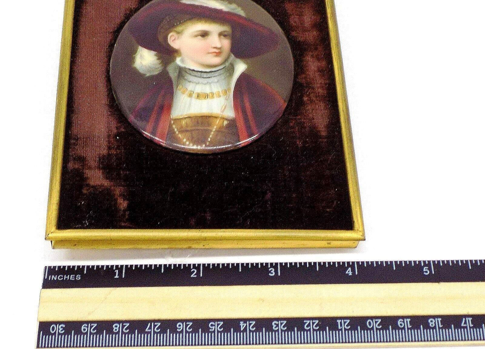 19th C. Continental Porcelain Plaque of Lady with Plume Hat After Josef Kinzel