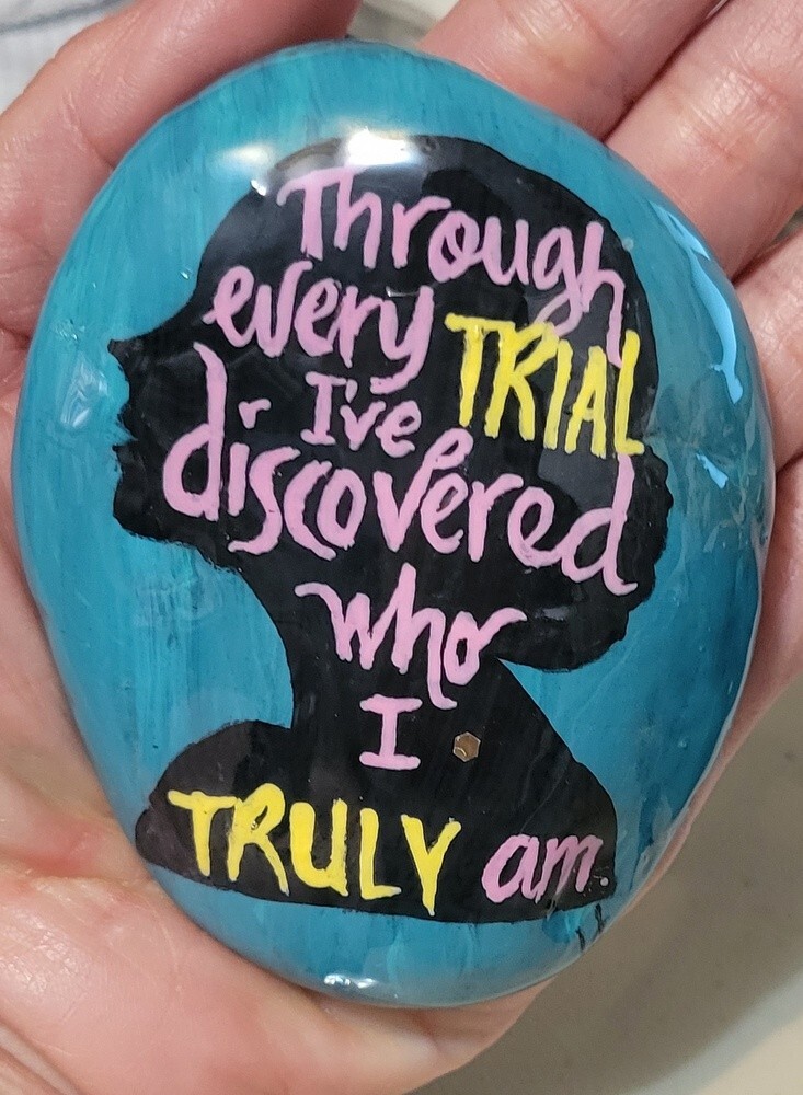 OOAK Hand Painted Rock: Woman Silhouette Head w/ Epoxy Resin Feminist 3.75″ x 3″