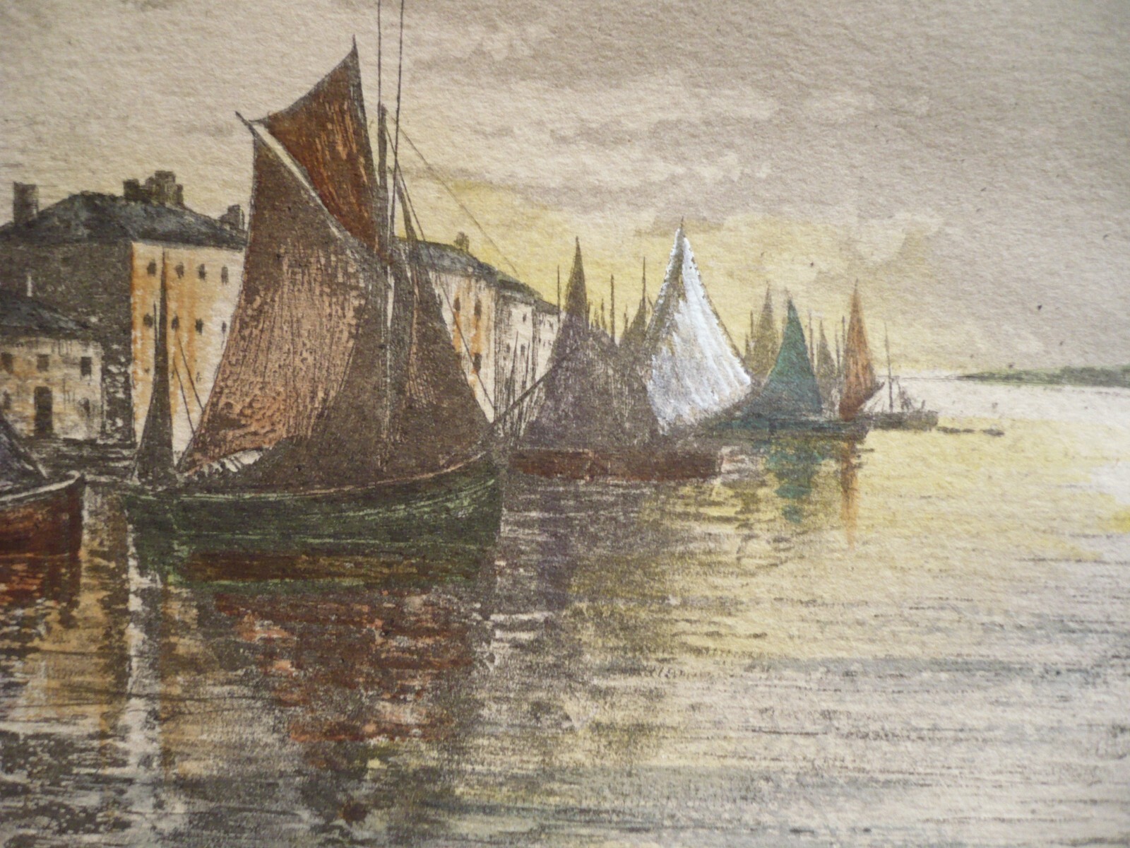 MYSTERY ETCHING in Color PENCIL SIGNED VINTAGE PRINT SHIPS , MODERN & LISTED ART