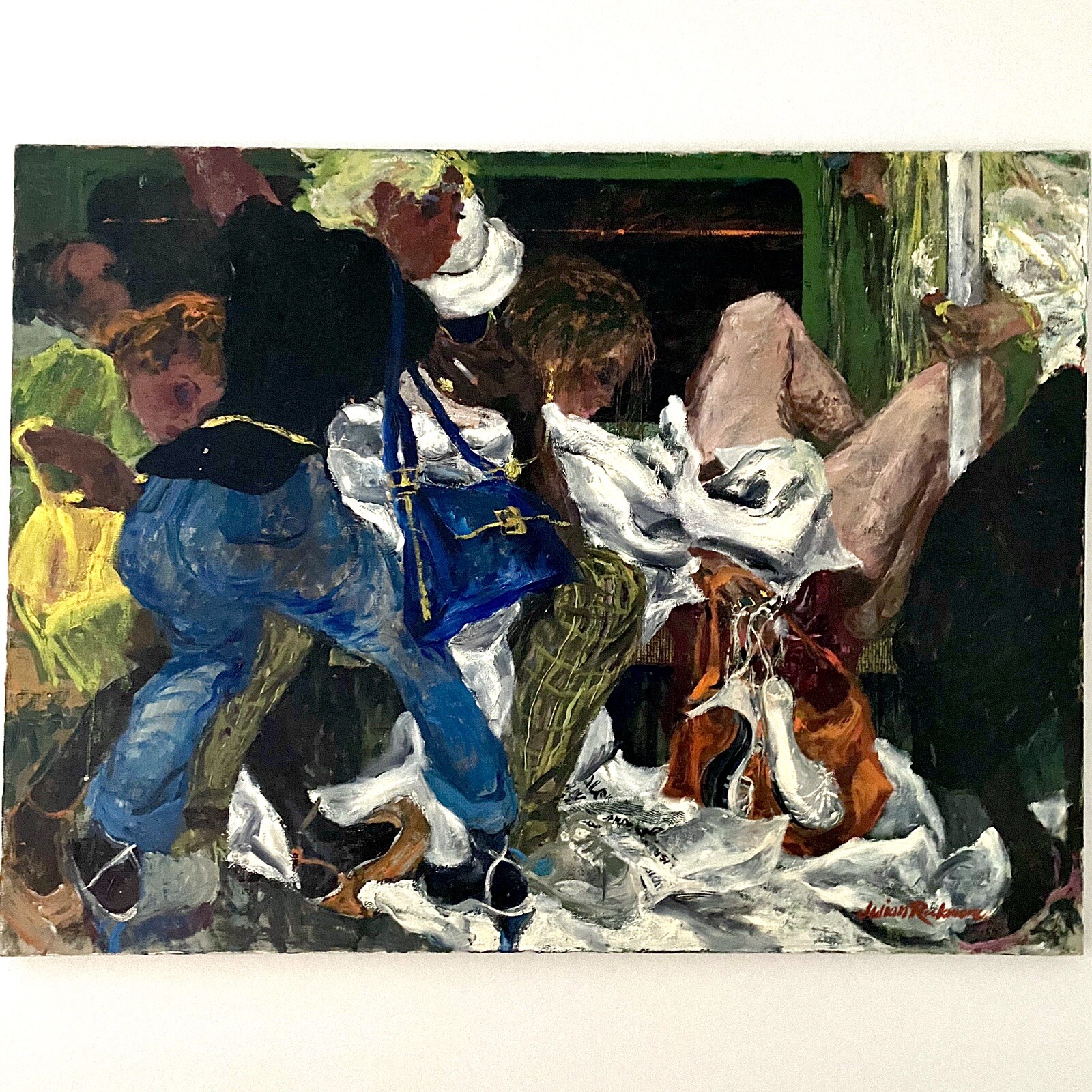 Julian Rockmore – Vintage Expressionist Figurative NYC Subway Scene Signed (OOC)