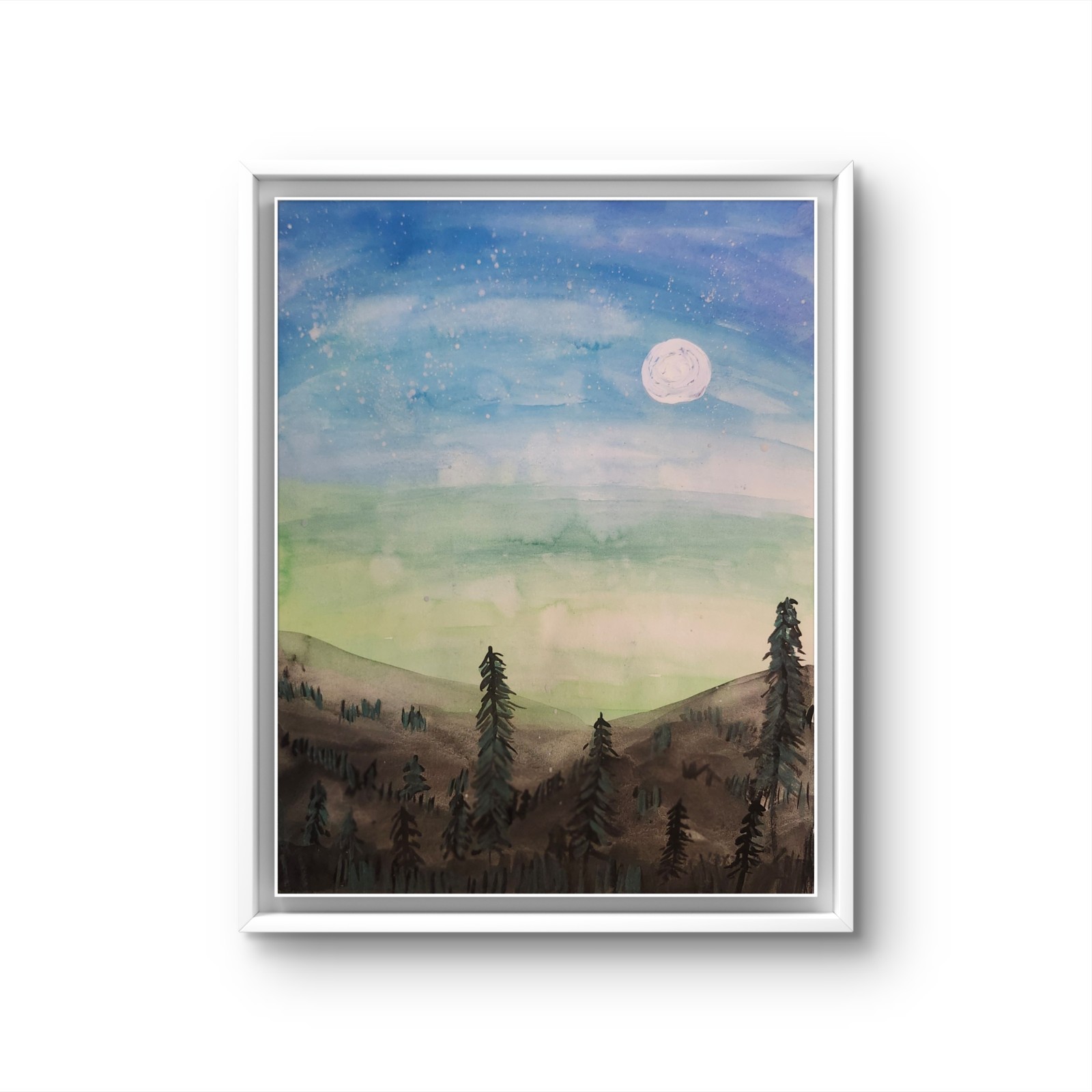 Full Moon Over Desert Expressionist Art Painting Watercolor 9×12 Gallery Paper