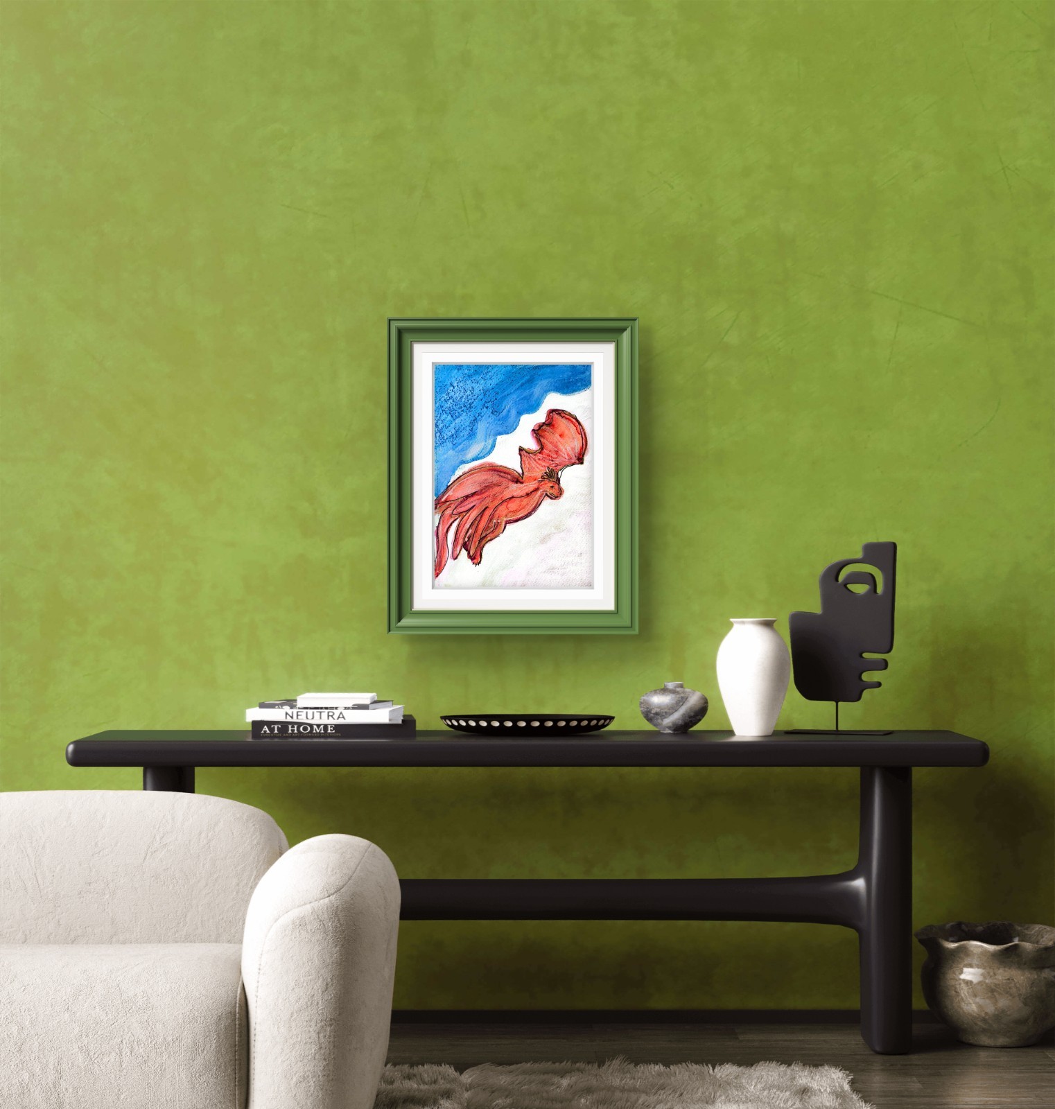 Red Winged Dragon Contemporary Expressionist Original 7×10 Watercolor Painting