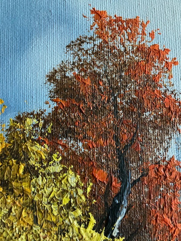 vtg original oil painting on board 8″ x 10″ framed matted landscape signed