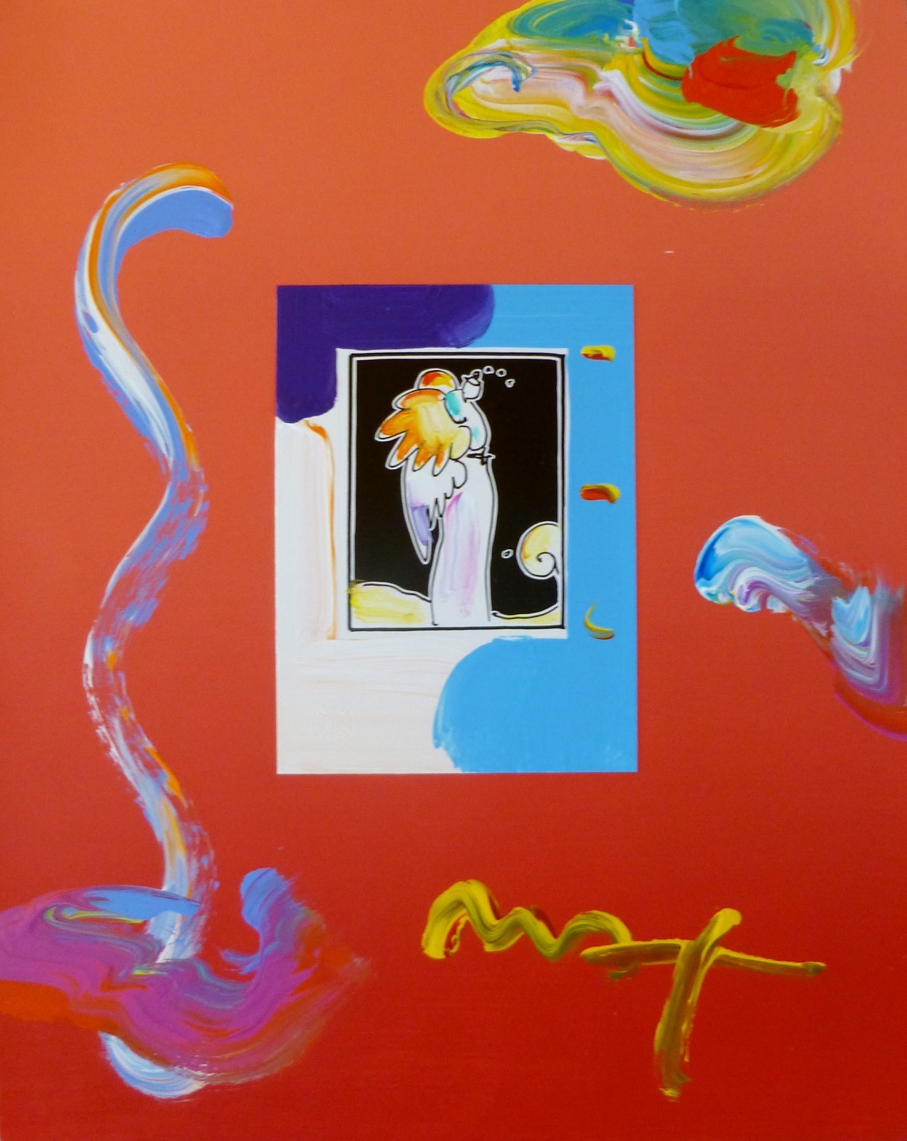 PETER MAX Standing Angel unique variation Orig. mixed media HAND SIGNED art, COA