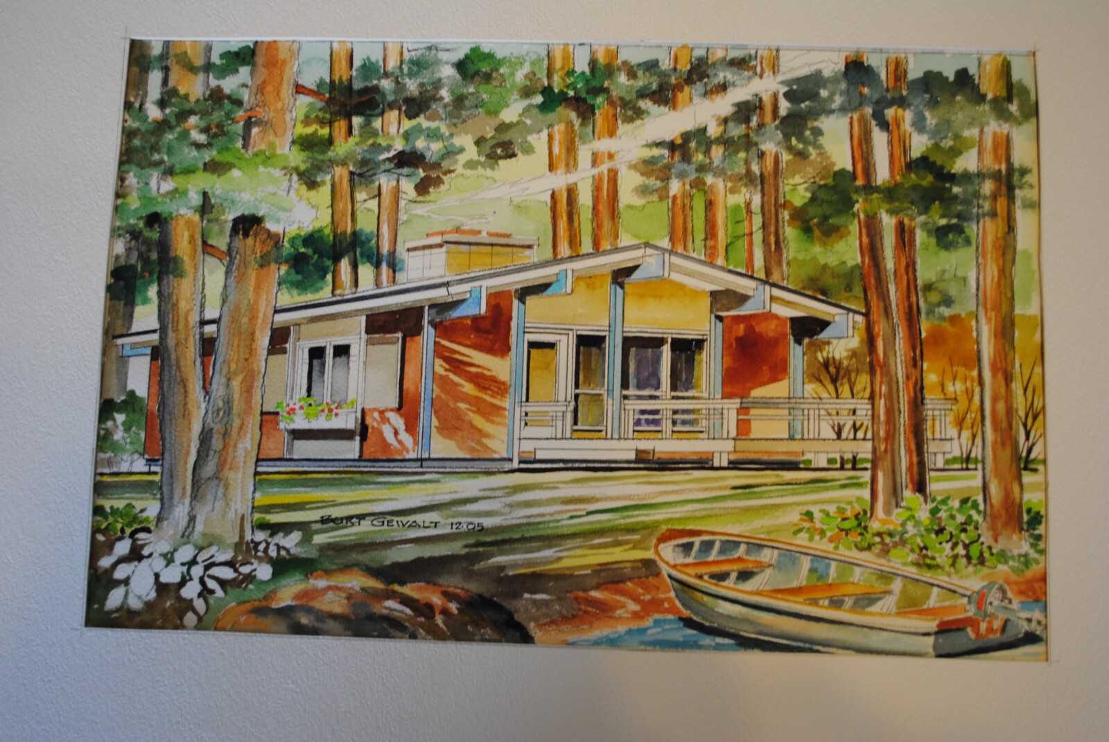 MCM Architectural Rendering McGregor Lake House Watercolor Burt Gewalt