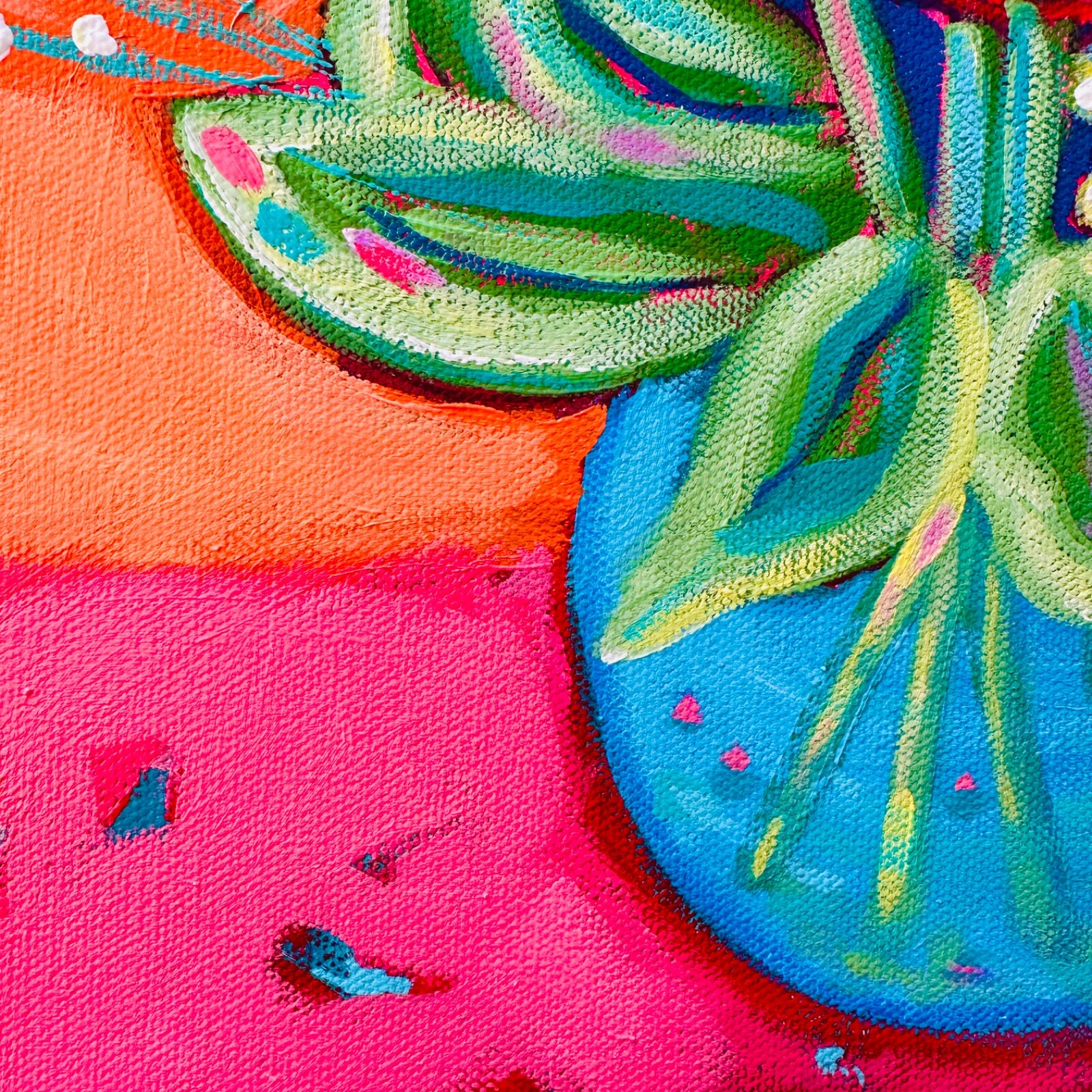 Original Painting Expressionist Flowers Stems Water Vase 12 x 12x 1.5″ JERI DUBE