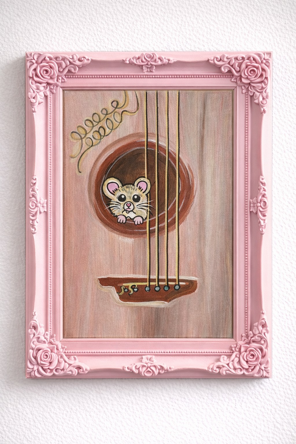 Mouse In Guitar Art | 11×14 Original Acrylic Painting | Whimsical Music Art