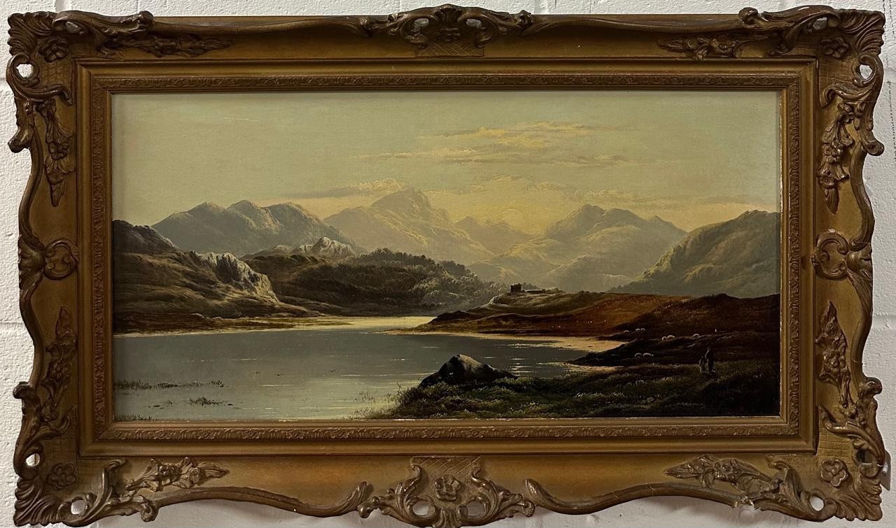 Charles Leslie : Mountainous Landscape With Figures And Sheep , Oil On Canvas