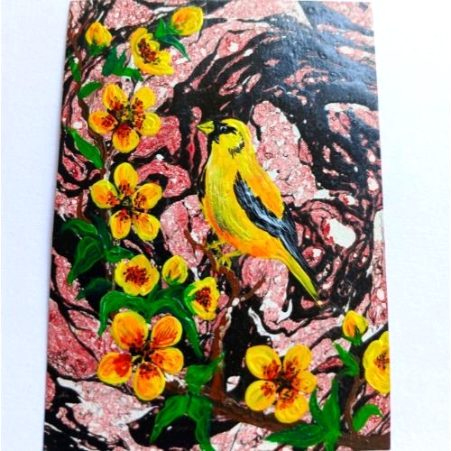 ACEO Original Bird Animals Nature Acrylic Mini Art Card Hand Painting NEW OOAK