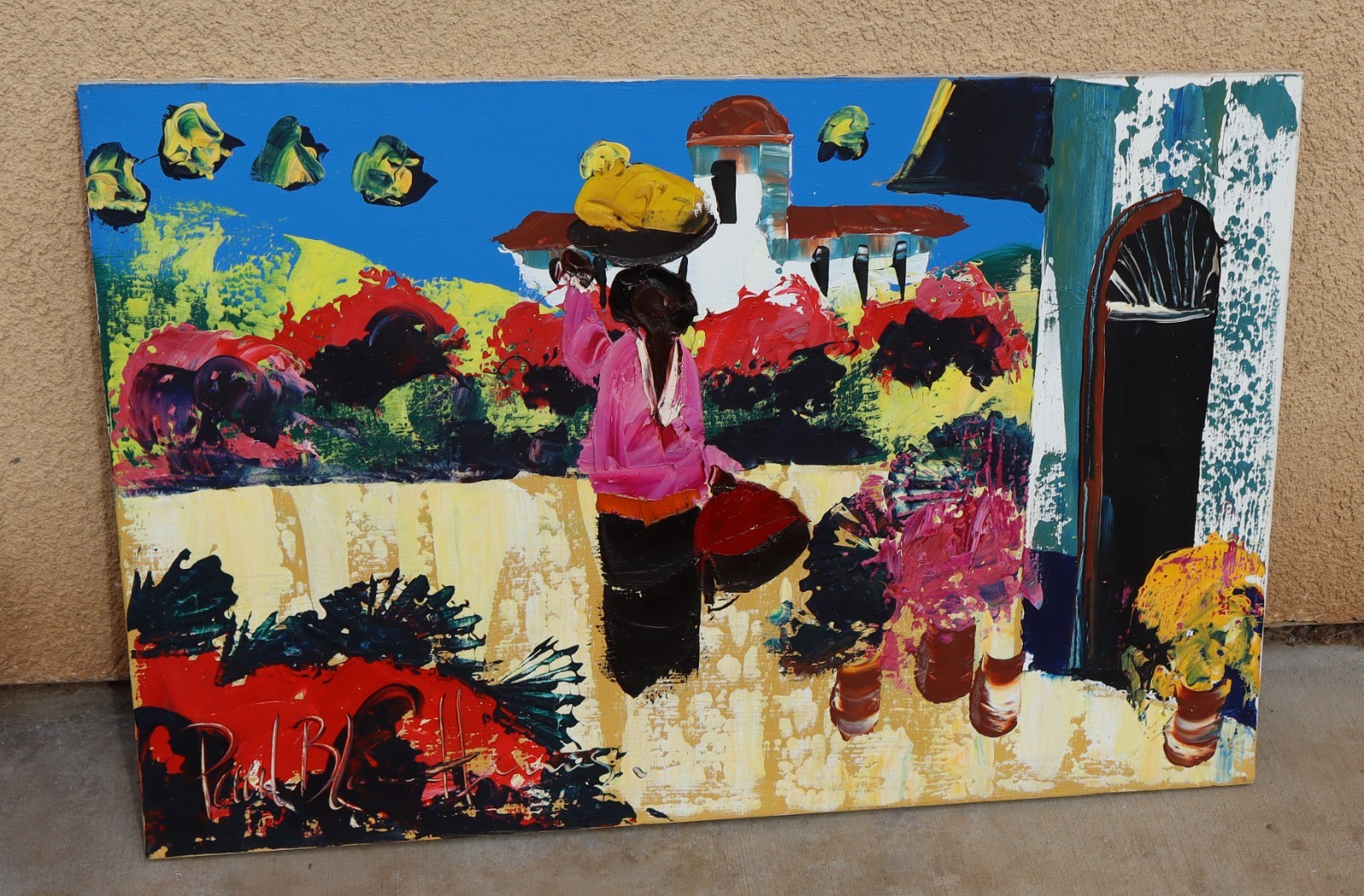 PAUL BLAINE HENRIE Original oil and palette knife painting MEXICAN MARKETPLACE