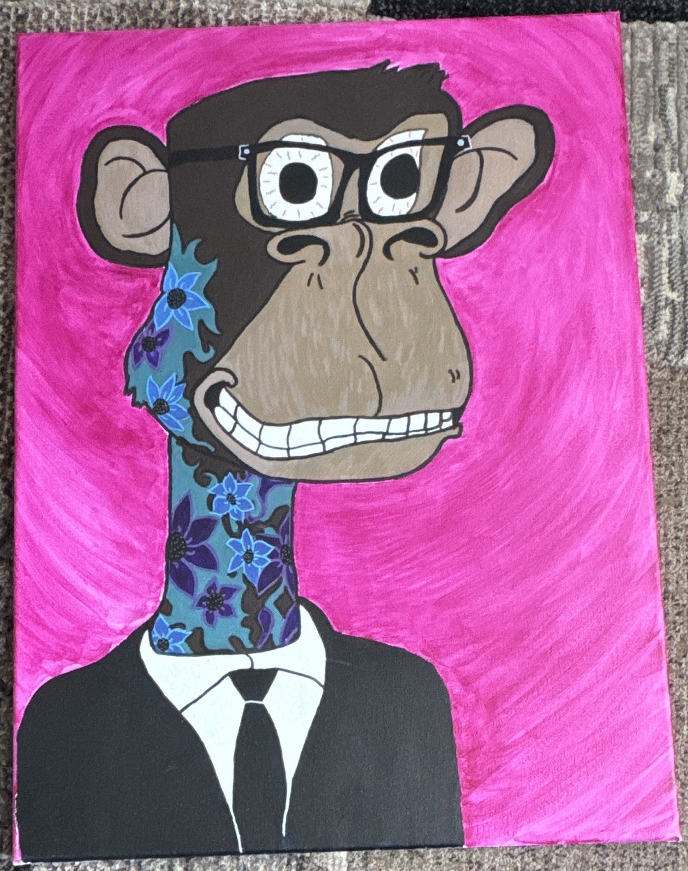 Pink Monkey Portrait Original Acrylic Painting | Signed