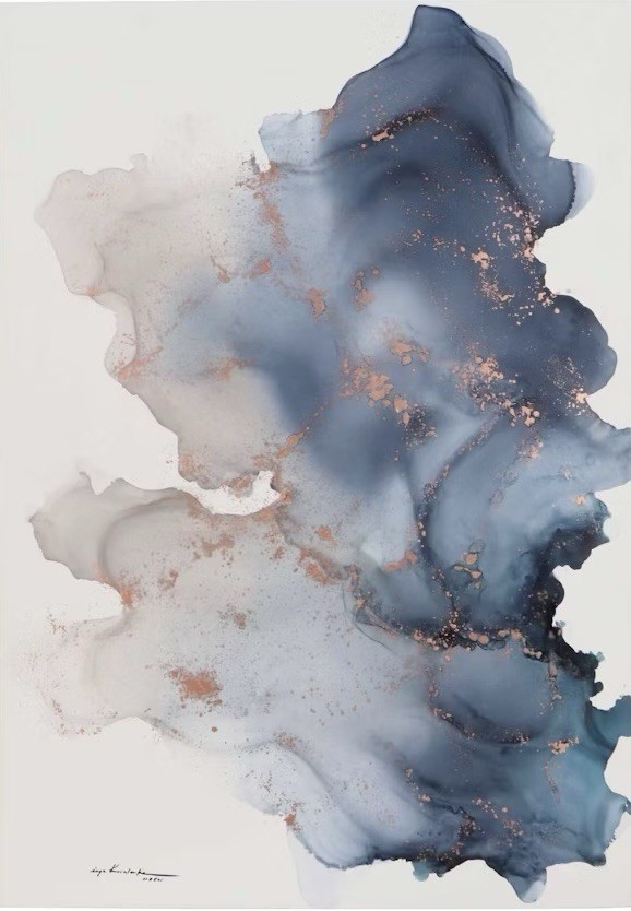 Large Abstract Mixed Media Ink & Metallic Pigment on paper