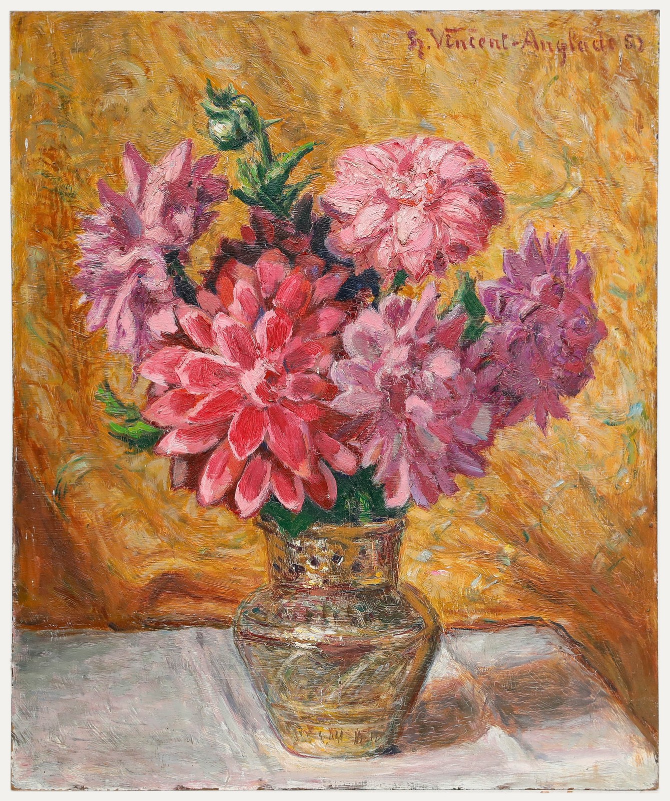 Henri Vincent-Anglade (1876-1956) – 1951 Oil, A Study of Dahlias