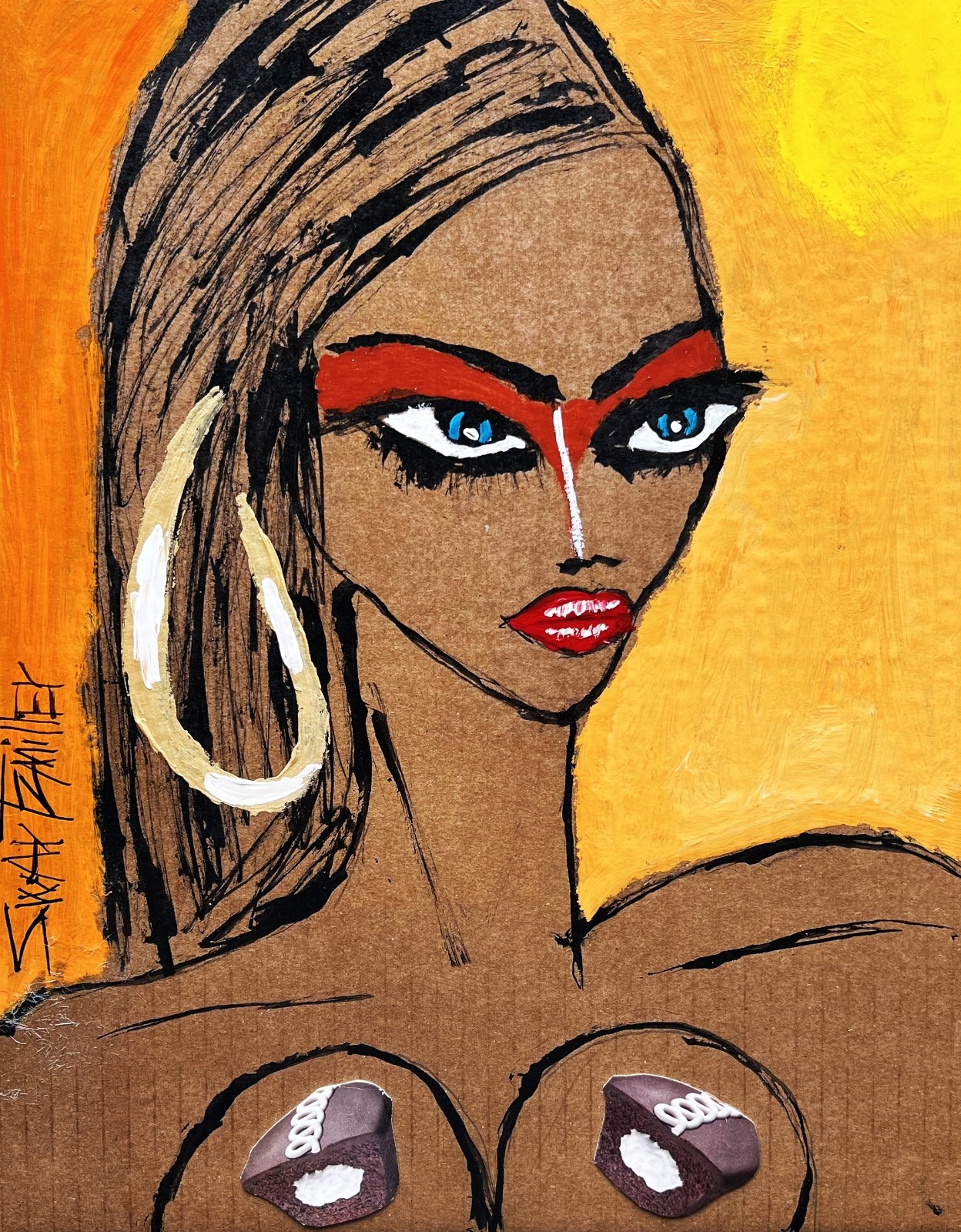 FREE SHIPPING PRETTY LADY PAINTING POP ART Recycled UNIQUE Original SWARTZMILLER