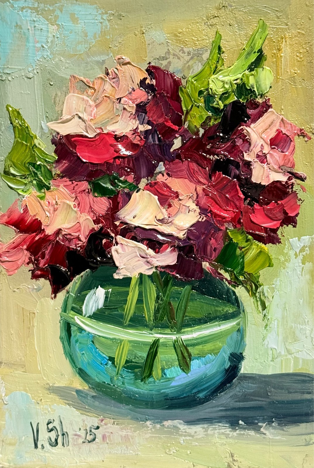 Blooming Flowers Peonies Wildflower Painting Original Oil Impression Signed Art