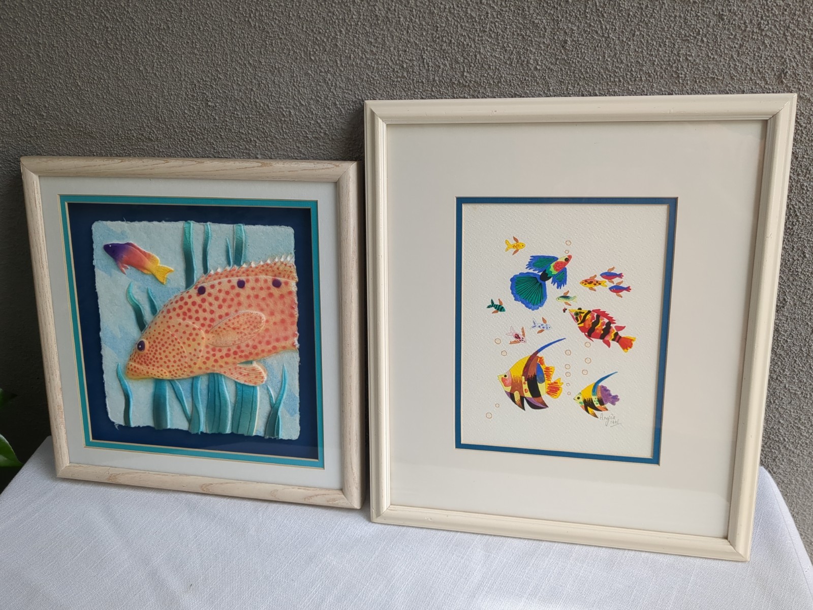 Vtg 1991 Watercolor Tropical Fish Painting 15×13″ Framed/Signed Wall Art Picture