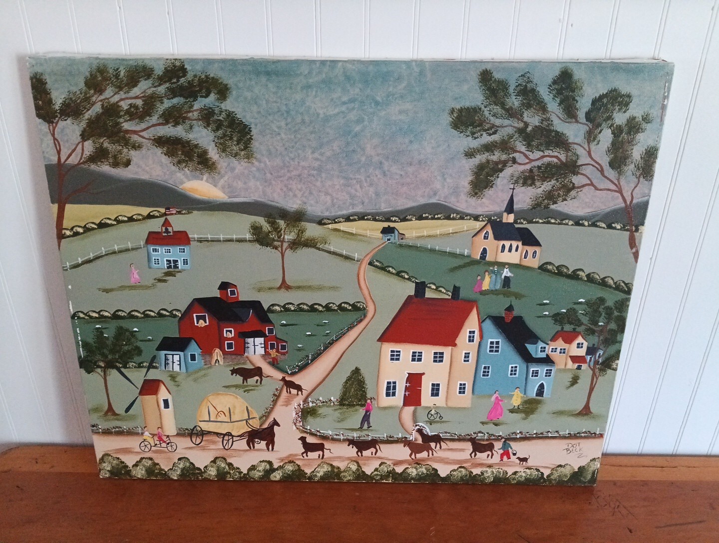Dot Beck Folk Art Painting Brookhill Canvas Waseca MN 16 X 20 RARE Rich Colors