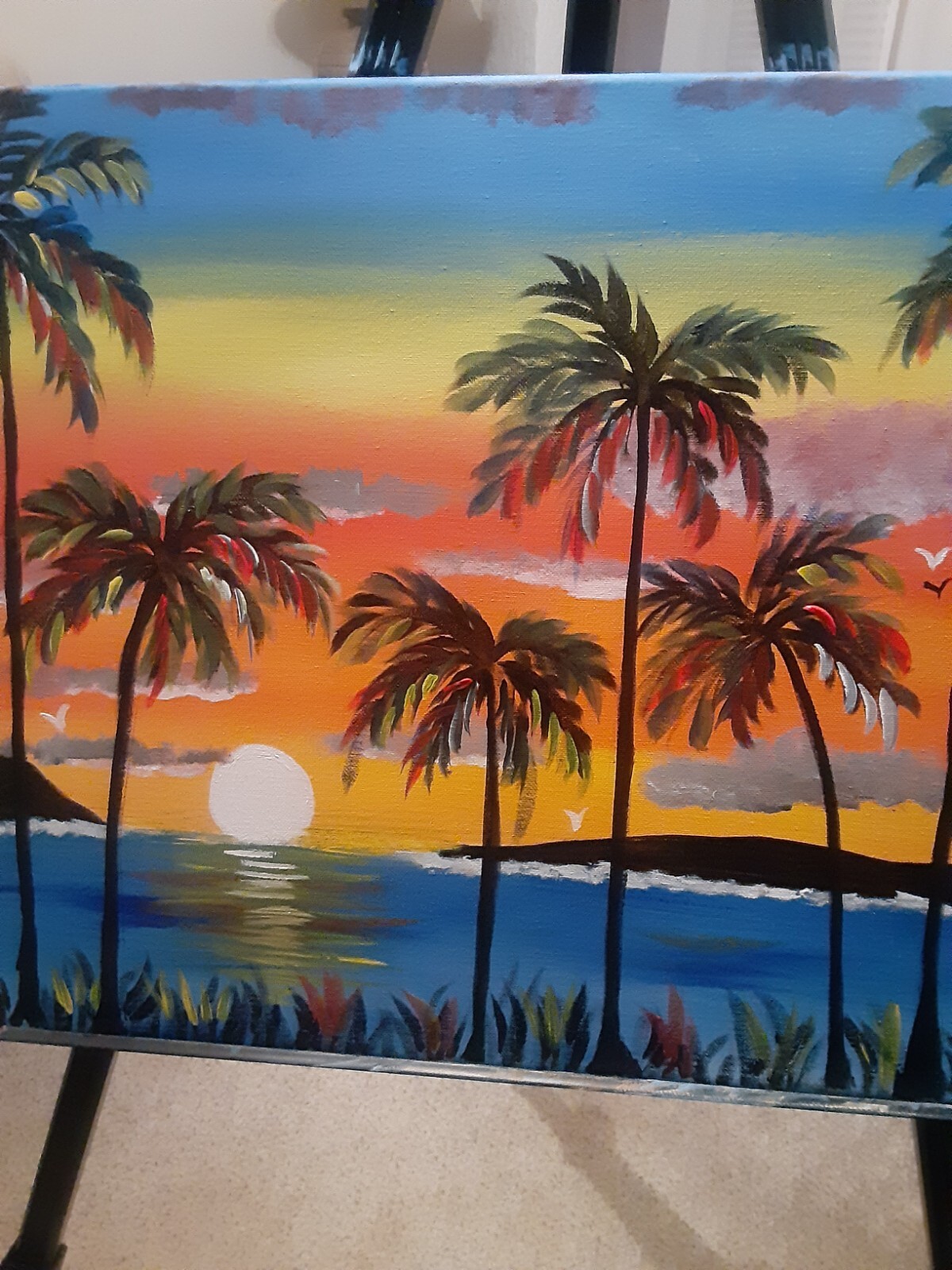 Valerie’s Dream – Palm Trees, Sunset, Ocean, Original Oil Painting, Wall Art