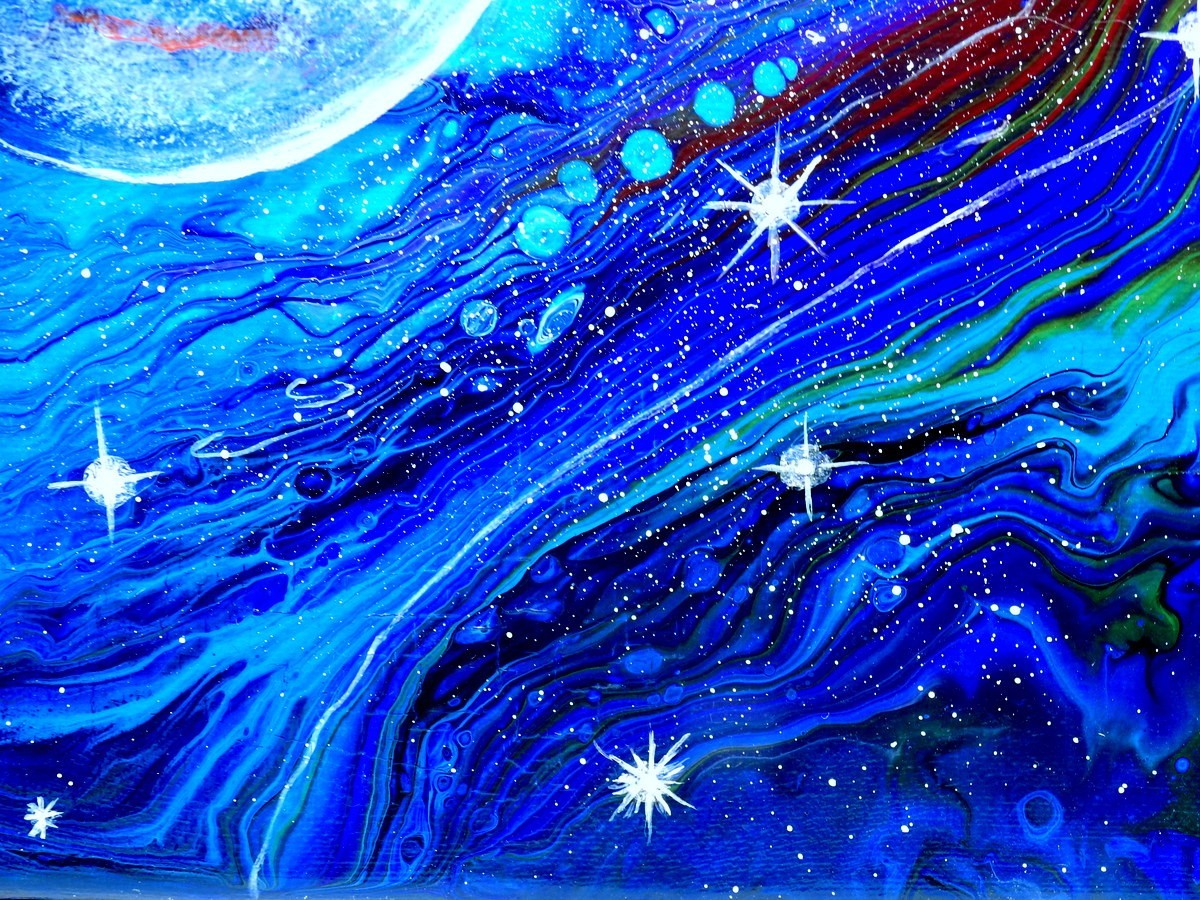 8 x 8″ Square Spacescape Acrylic Painting Deep Space Planet Stars Nebulas