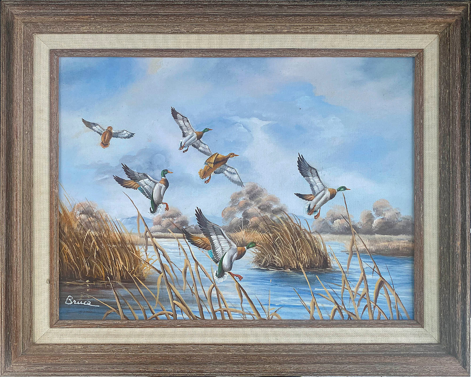 Bruce Taylor «Secret Spot» Original Acrylic Mallard Ducks Painting 1989 17×21