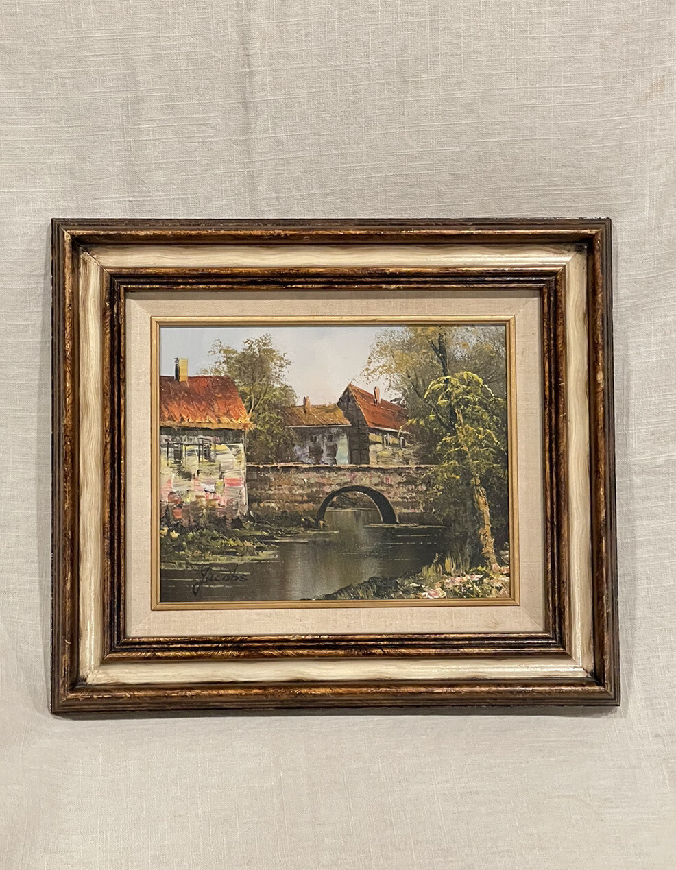Vintage Original Henry Jacobs Lindholm Village Landscape Oil Painting German