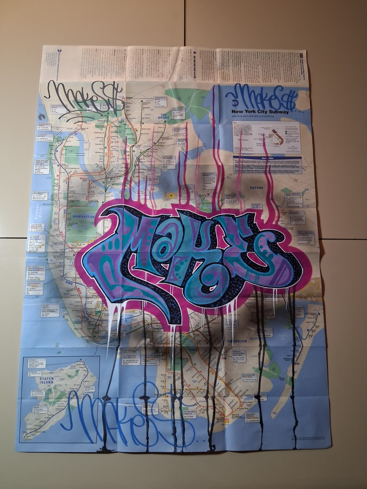 New York Subway Map Graffiti – 23 x 34 Inches – Original Art By MAKE$