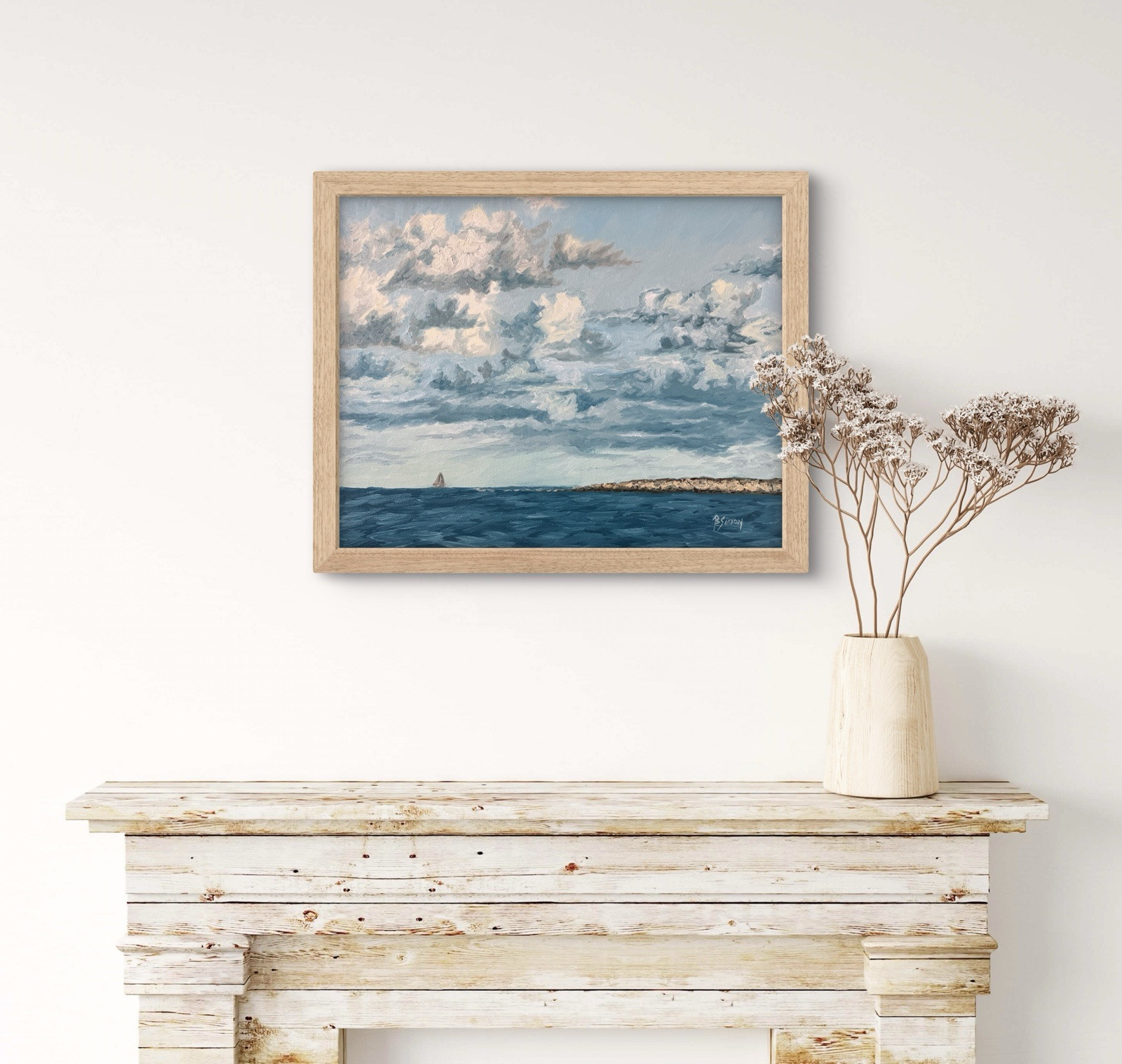 “Boat Towards Shore” 16 in x 20 in Original Landscape Oil Painting