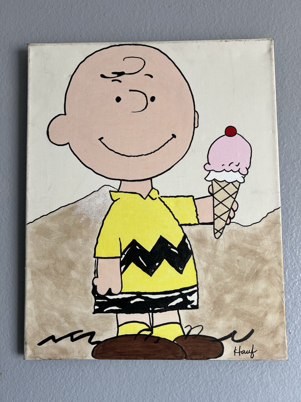 Charlie Brown Original Painting Peanuts Cartoon Snoopy Wall Art