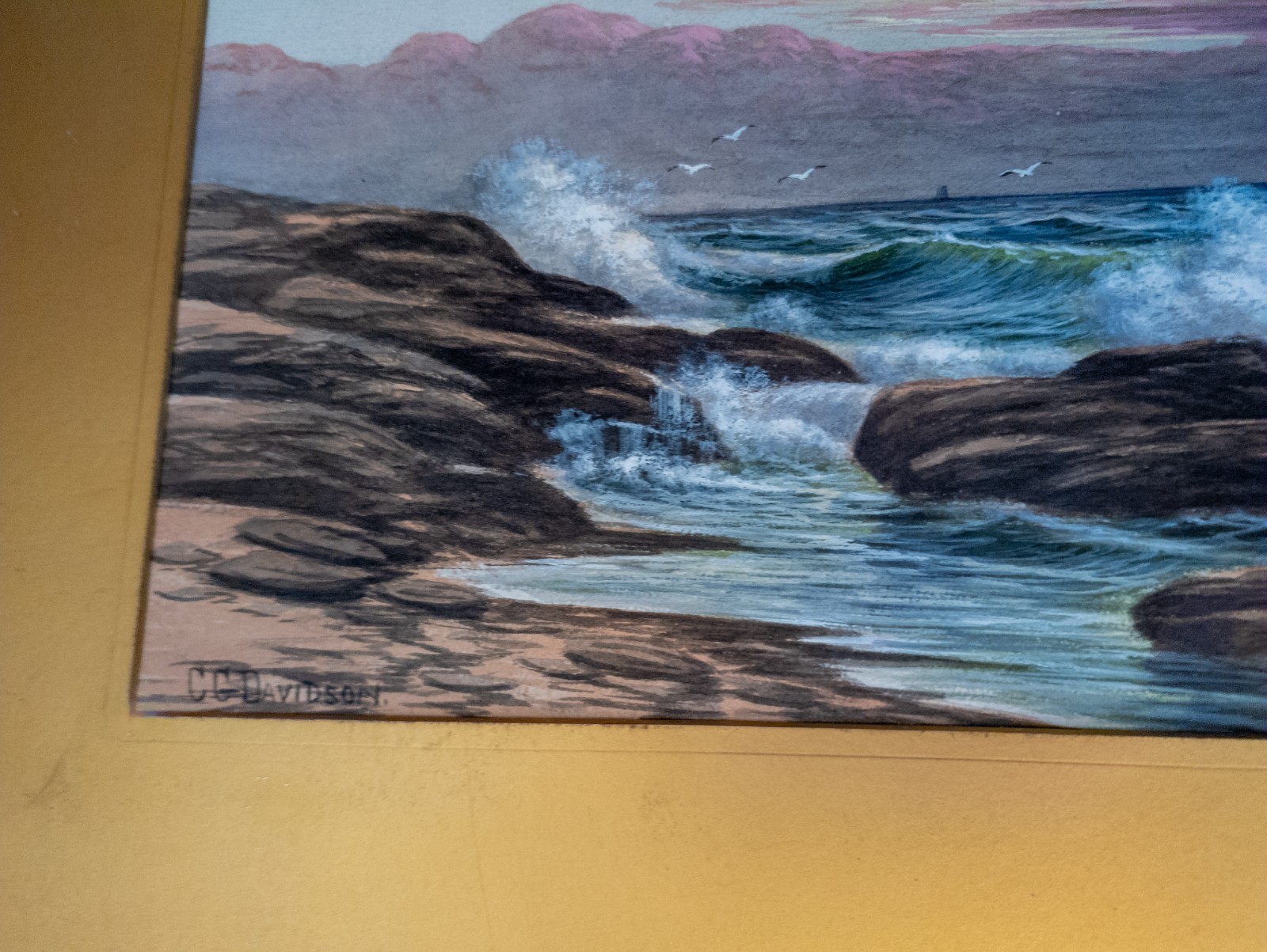 Antique Charles Grant Davidson Watercolor Painting of Seashore Waves Luminist