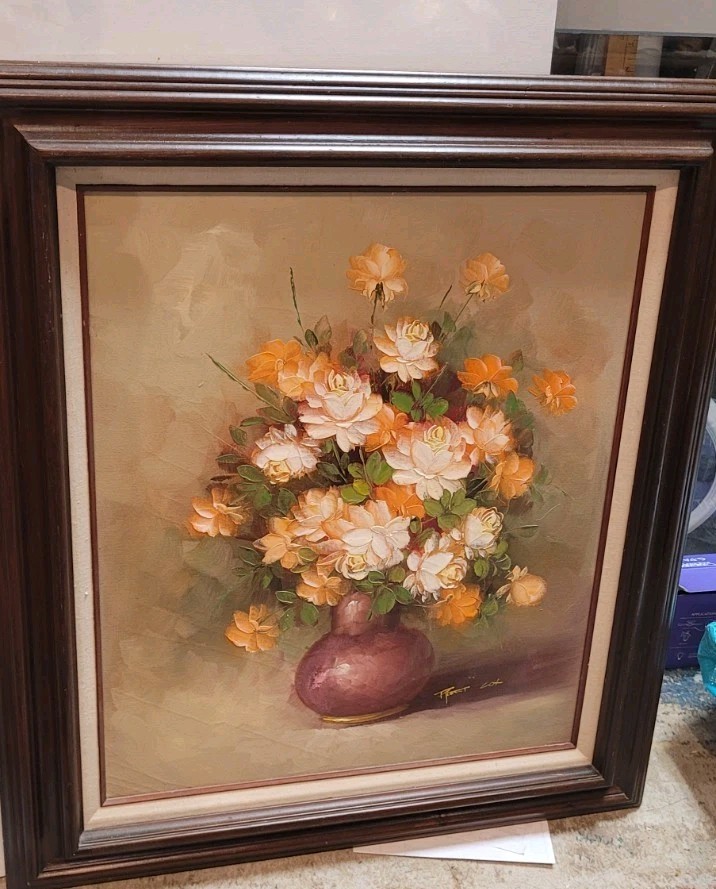 Vintage Robert Cox Signed Floral Still Life Oil Painting Framed 31 X 27