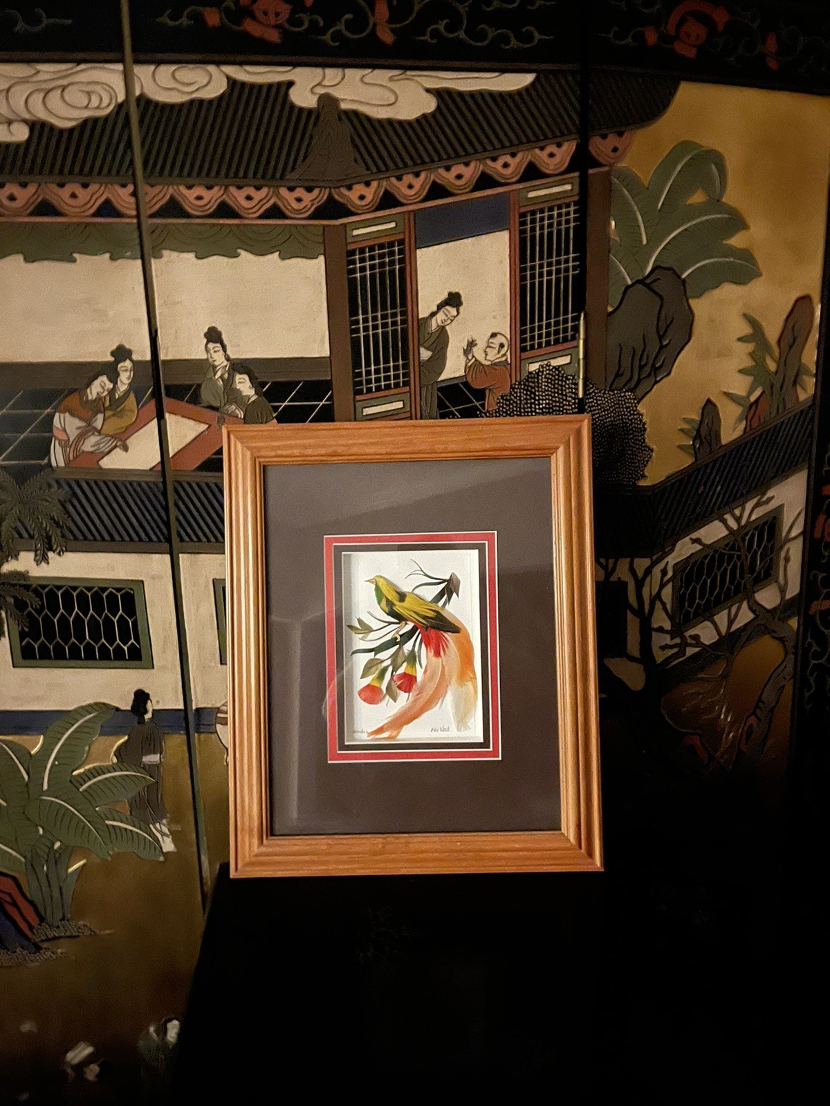 Mendiz Key West Tropical Bird and Flower Feather Art Beautifully Framed Matted