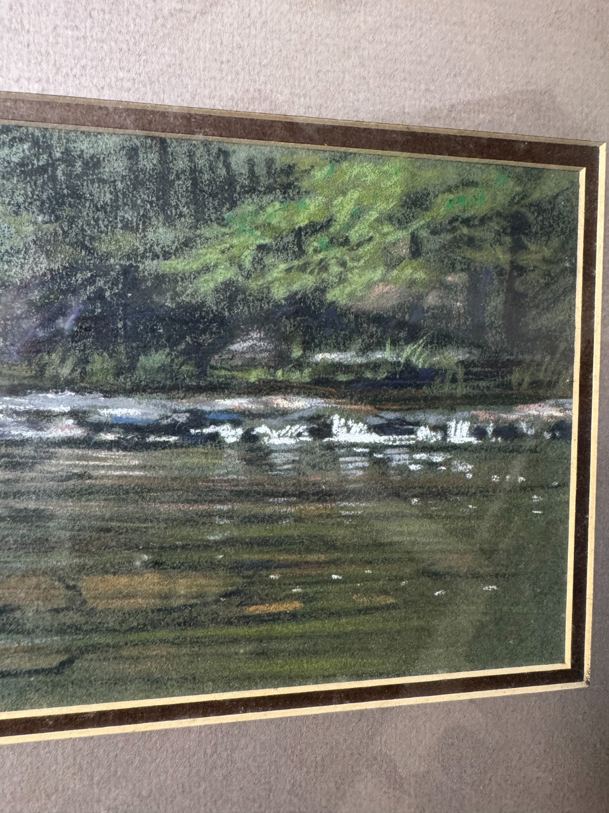 Gibbs 1988 «River Landscape Scene» Pastel Painting – Signed And Framed