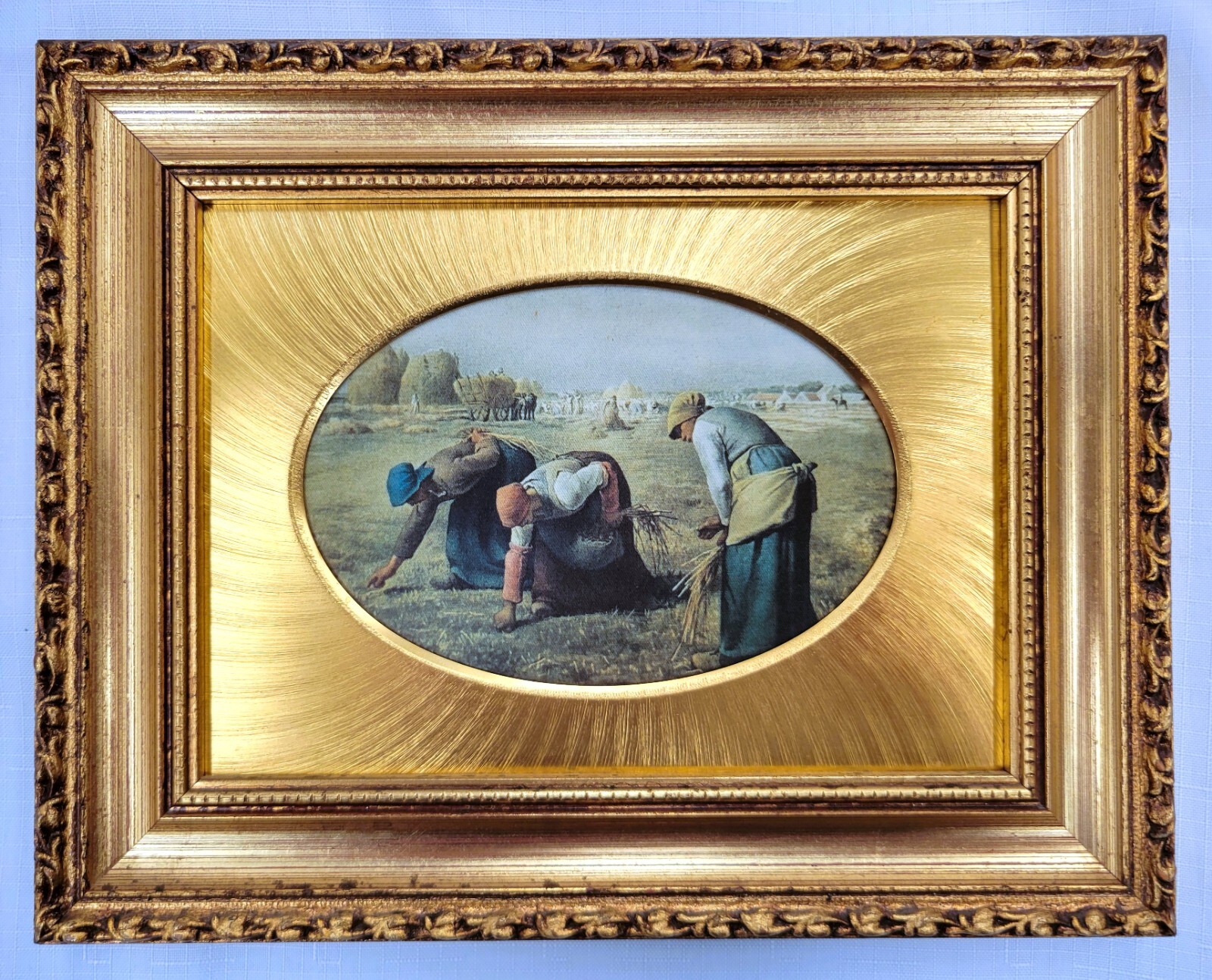 FRAMED SMALL SILK PRINT JEAN-FRANCOIS MILLET ‘THE GLEANERS’ 1857 ITALY