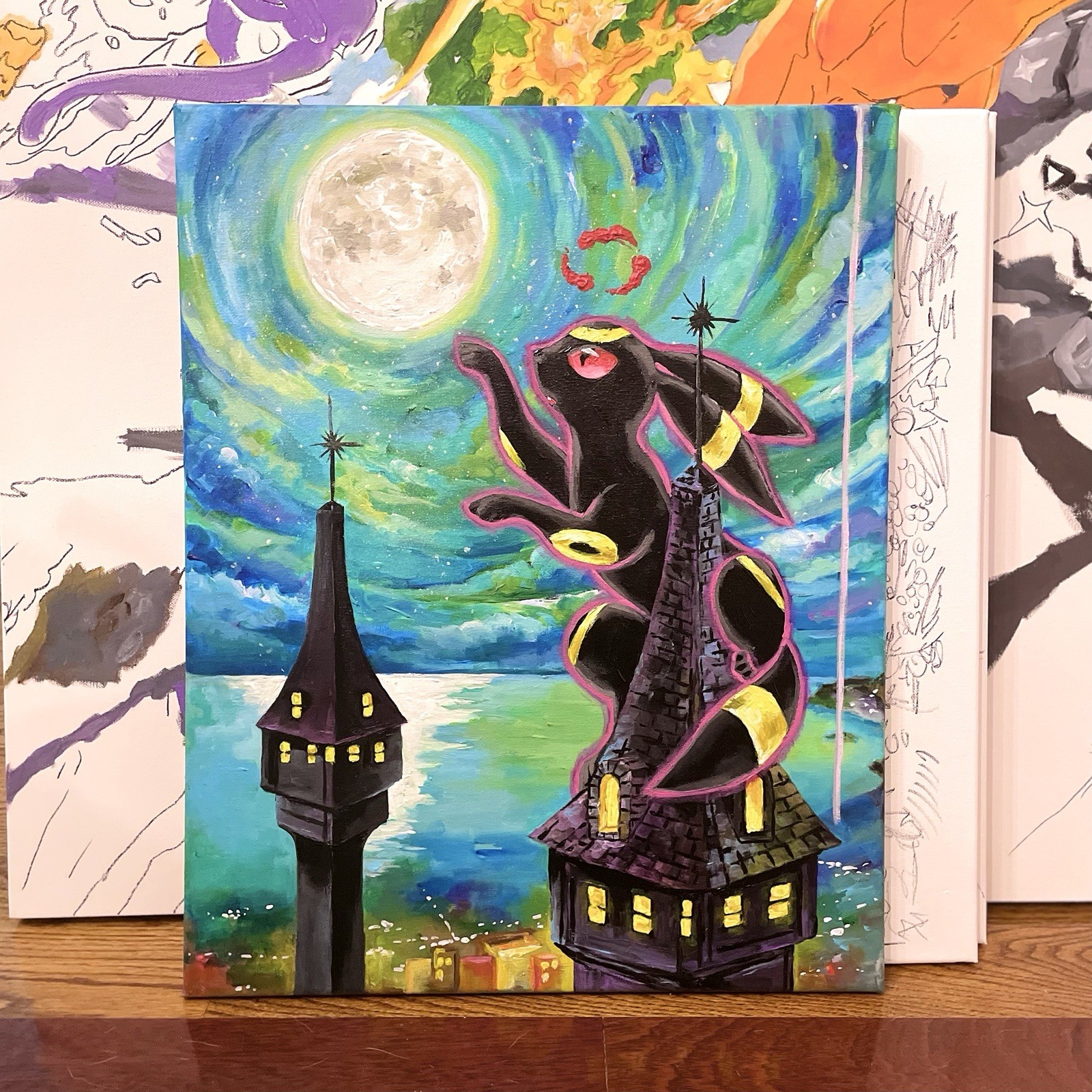 Custom Pokémon Card Original Painting 16×20” for cabinet and game room