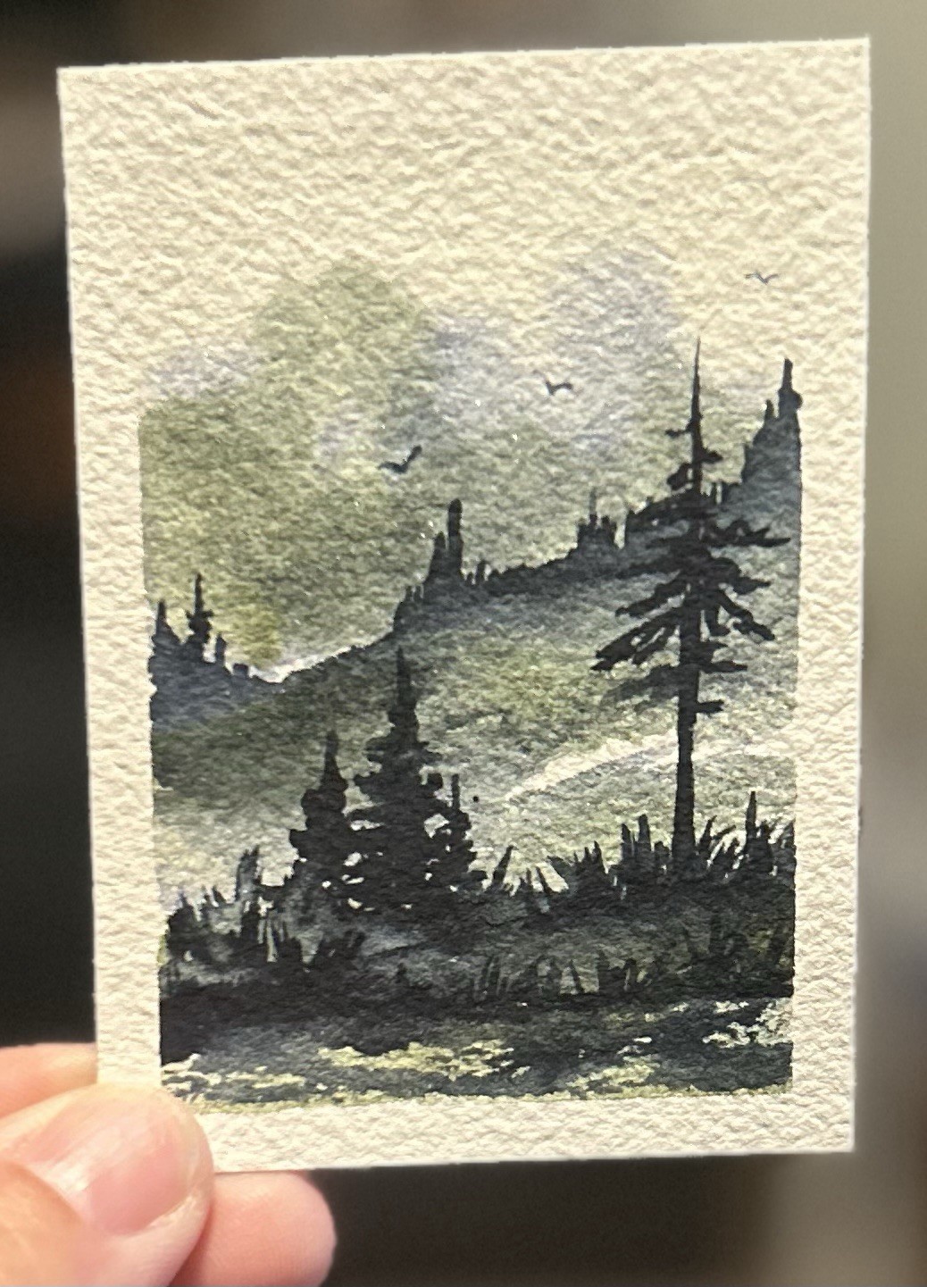 ACEO State Park Landscape, Abstract Original Watercolor Painting By Sasha Lehto