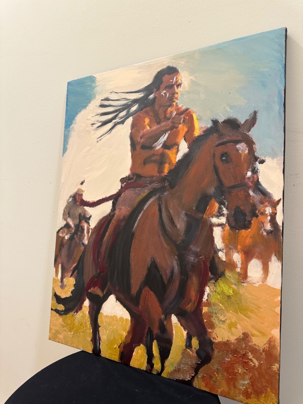 Crazy Horse Original Painting WESTERN ART Chief Indian Native American Art