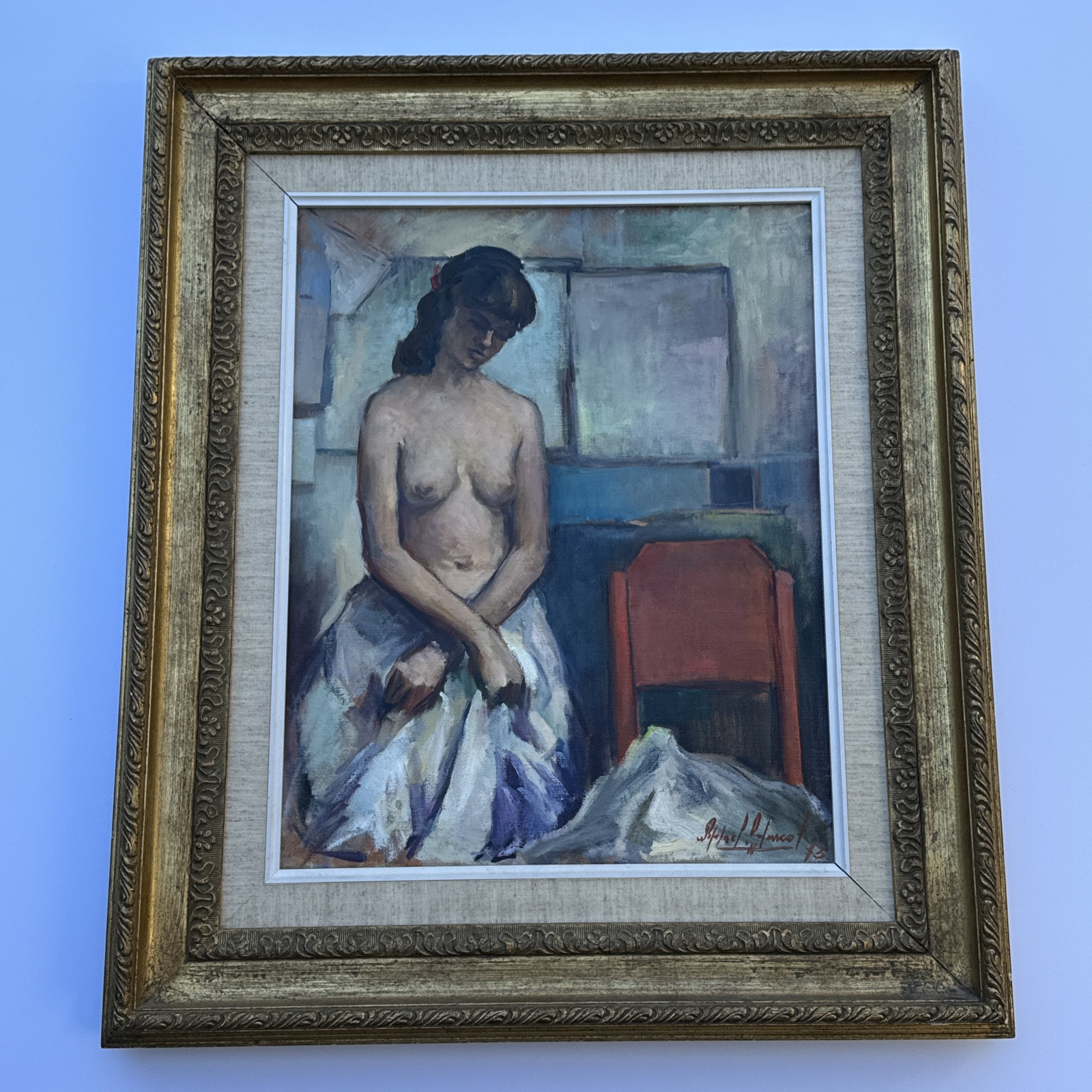 VINTAGE PORTRAIT PAINTING PRETTY WOMAN Women LISTED FAMOUS MID CENTURY MODERNISM