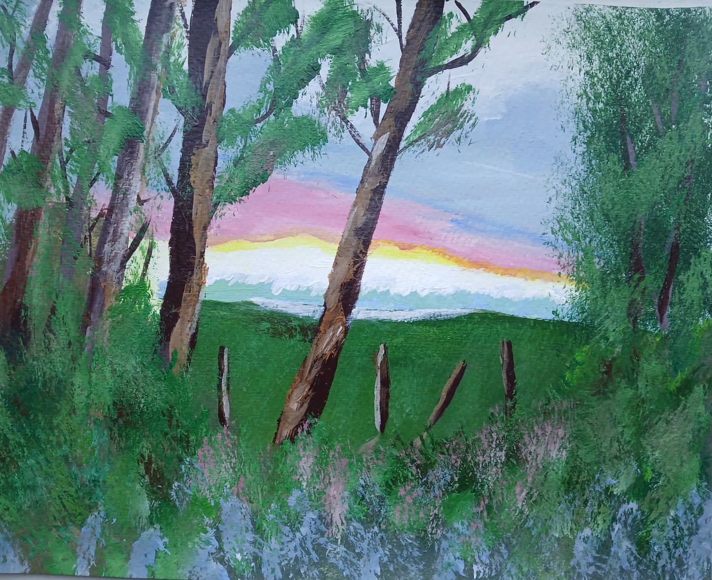 Impressionism 11×14 Sun Light Thru Trees Handmade Signed Original Art Painting