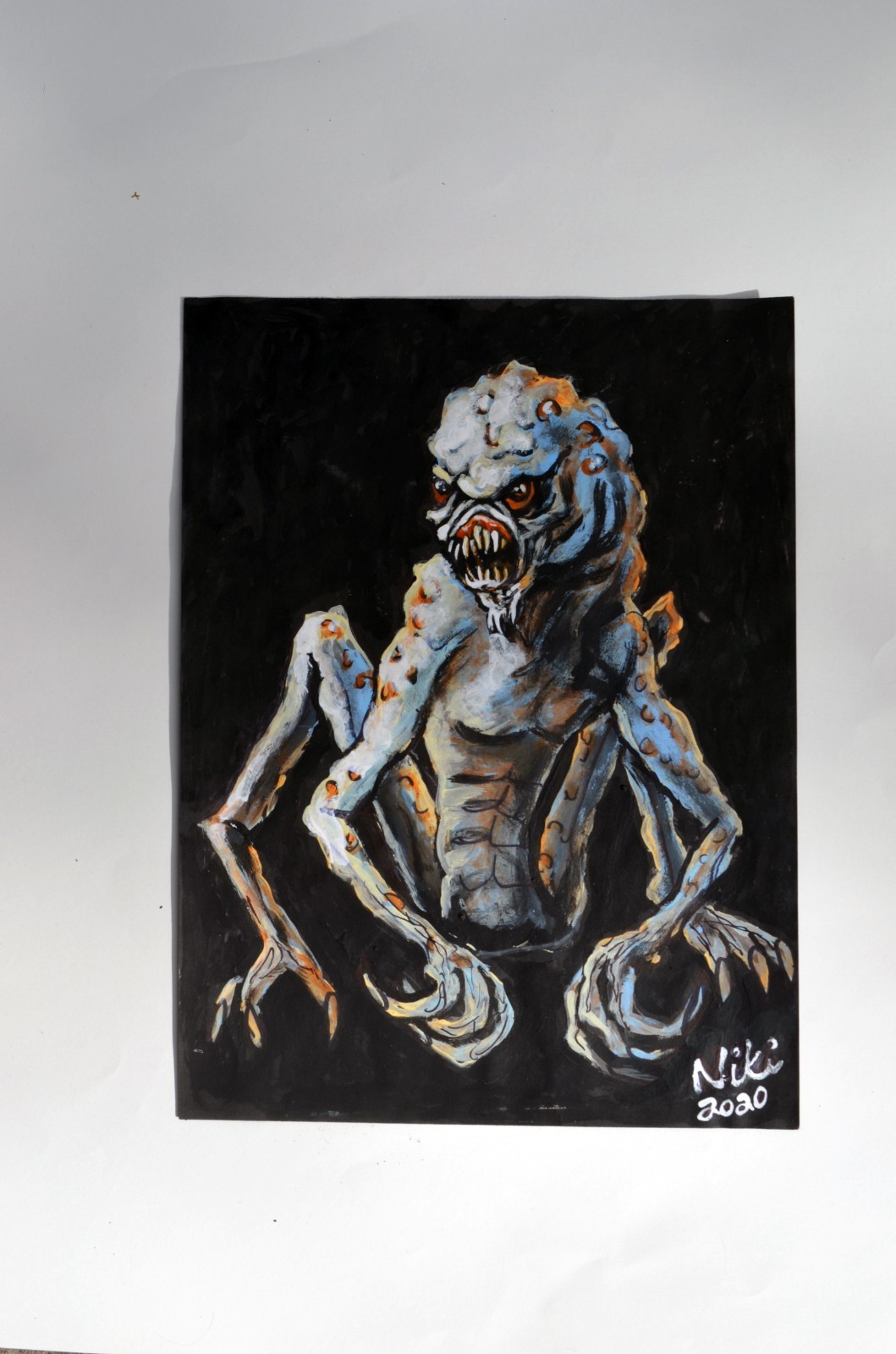 Original Acrylic Art Strange Creature Horror 8.5×11 Signed