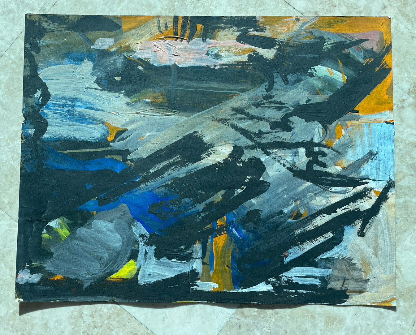 Mid century oil painting paper 1970/80 modern abstract 26+20 inches