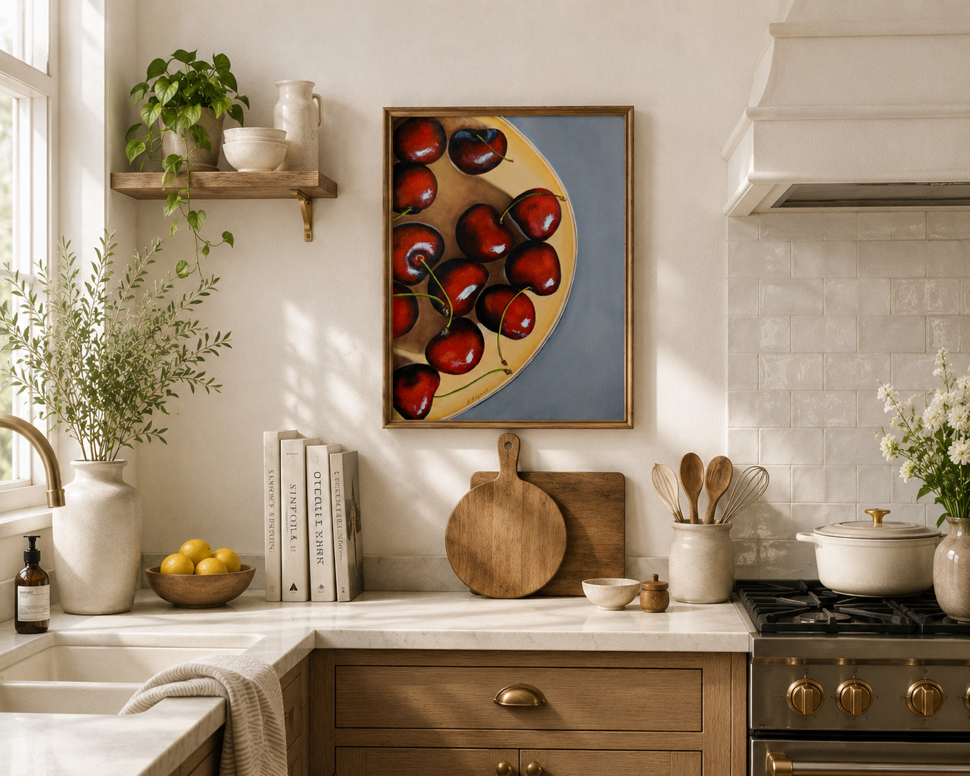 Original Oil Painting Red Cherries Still Life Canvas Art Kitchen Wall Decor