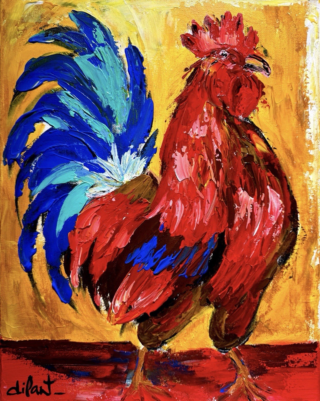 Rooster Original Art 11×14 Canvas Vibrant Bold Home Decor Fine Art Collector