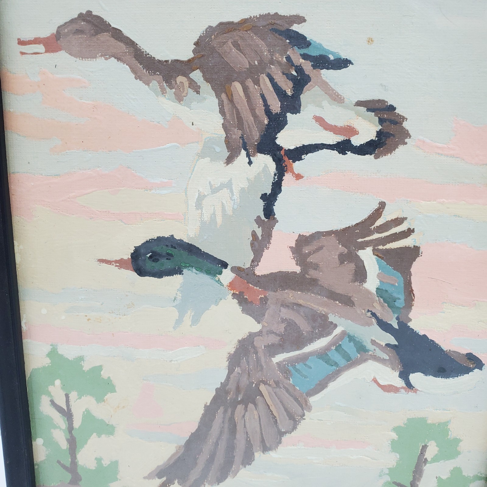 Vintage Mallard Ducks in Flight Framed Paint-By-Number Paintings MCM 1960’s