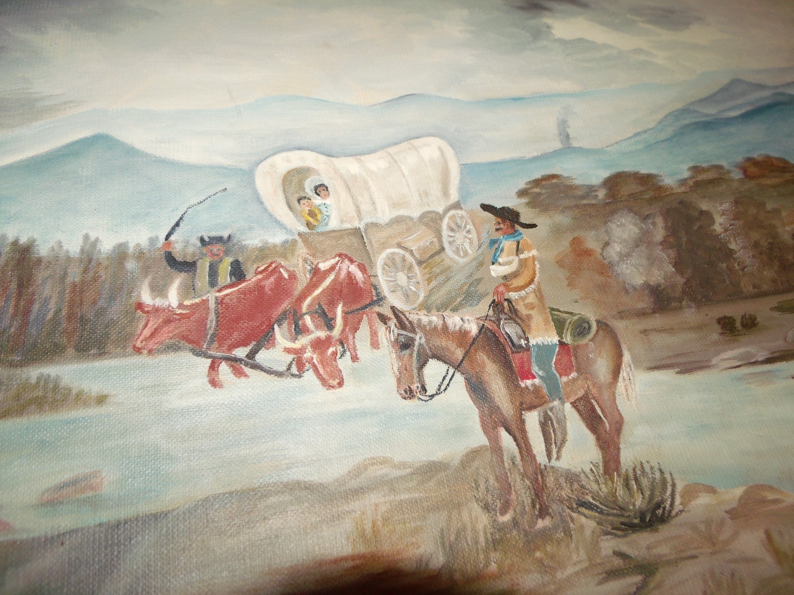 Mid-Cent Americana 1962 West Texas Folk Art Wagon Crossing by «Afton» *Worldwide