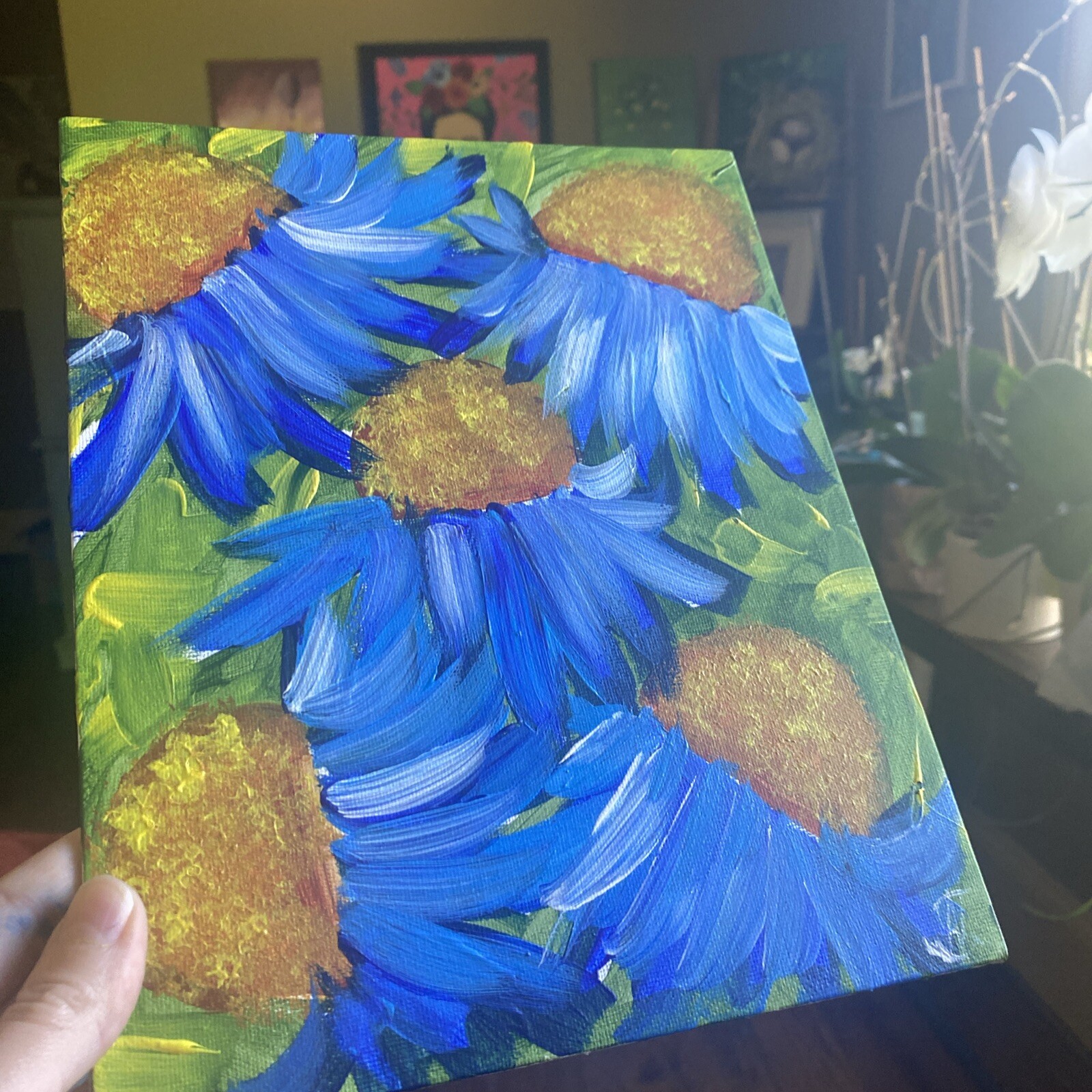 paintings on canvas Panel original 8/10, gift, Abstract Flowers,coneflower