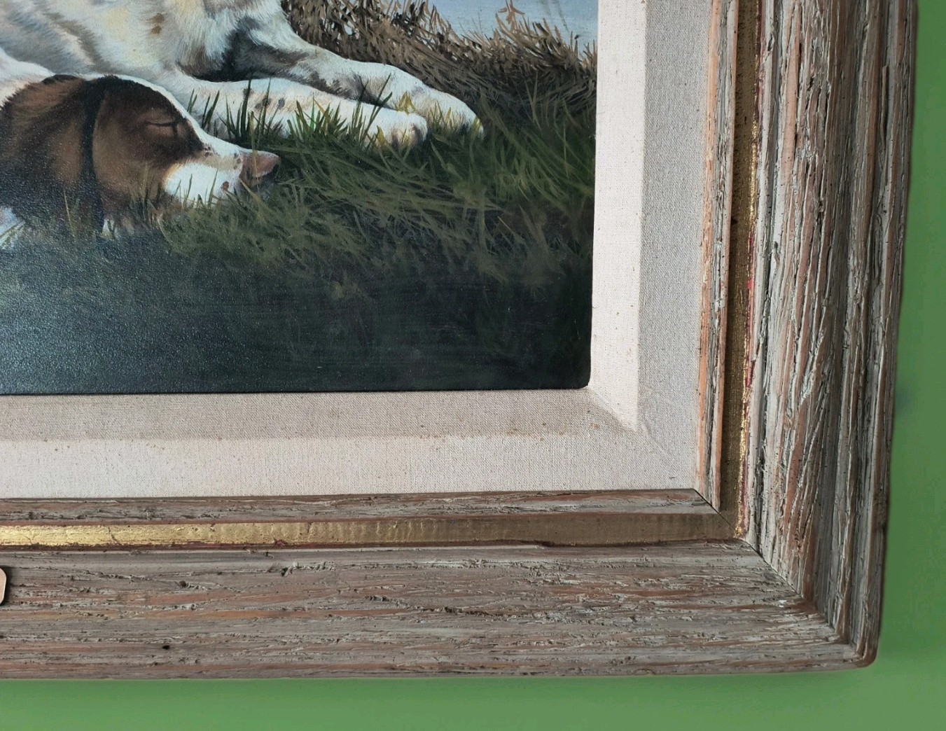 RON KLEIBER RESTING TIME Signed Acrylic Oil Painting, Hunting Dogs & Pheasants