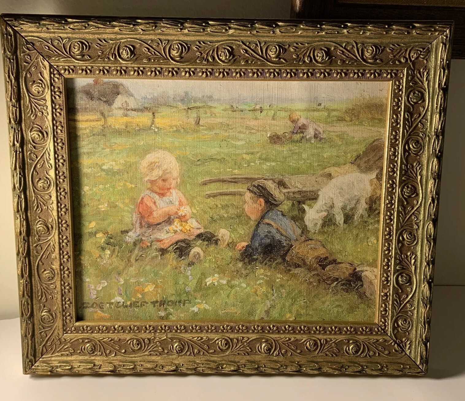 Reproduction Oil Painting Children & Animals Jan Zoetelief Tromp Vintage