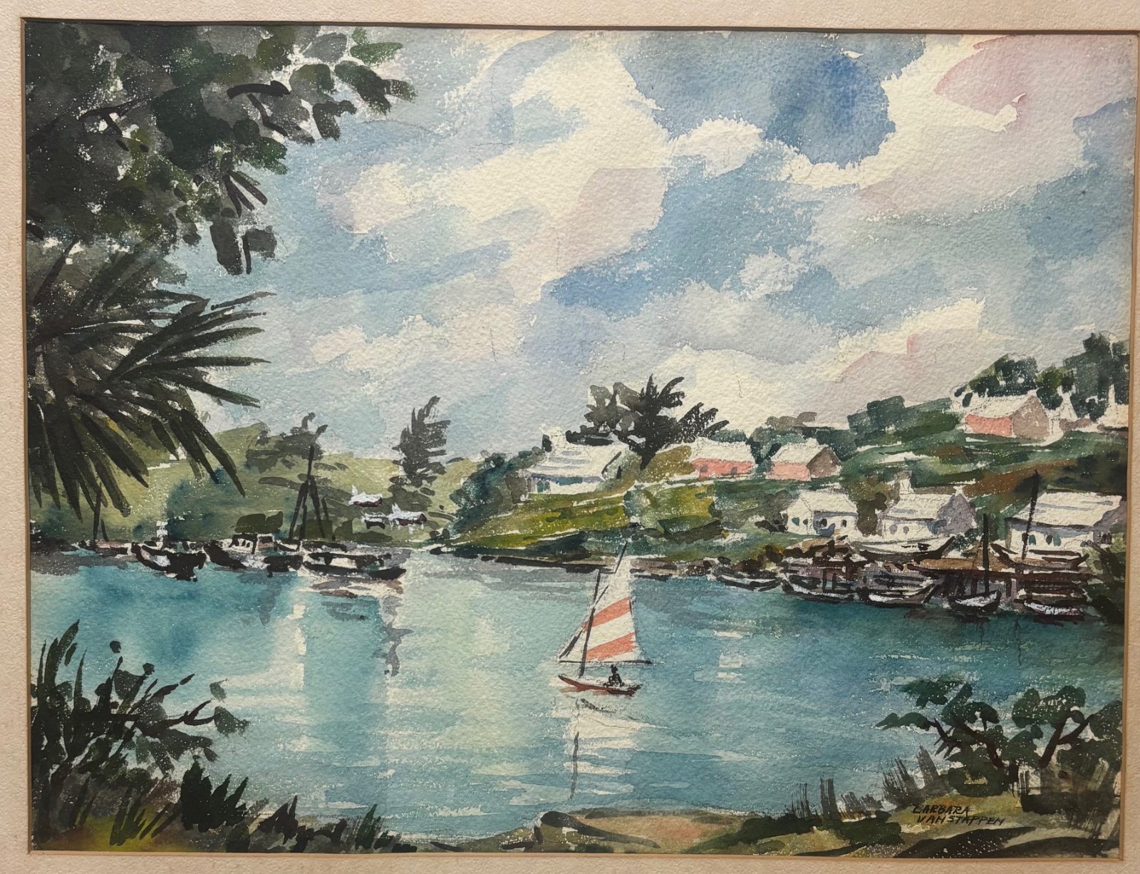 Vintage Barbara Van Stappen Sailing Boat ‘GLENCOE BERMUDA’ Paget Parish PAINTING
