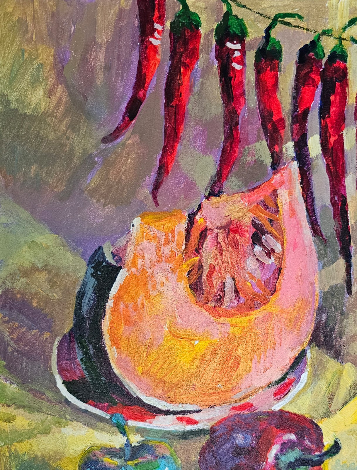 Oil painting Pumpkin Ukrainian painter canvas Unframed original still life